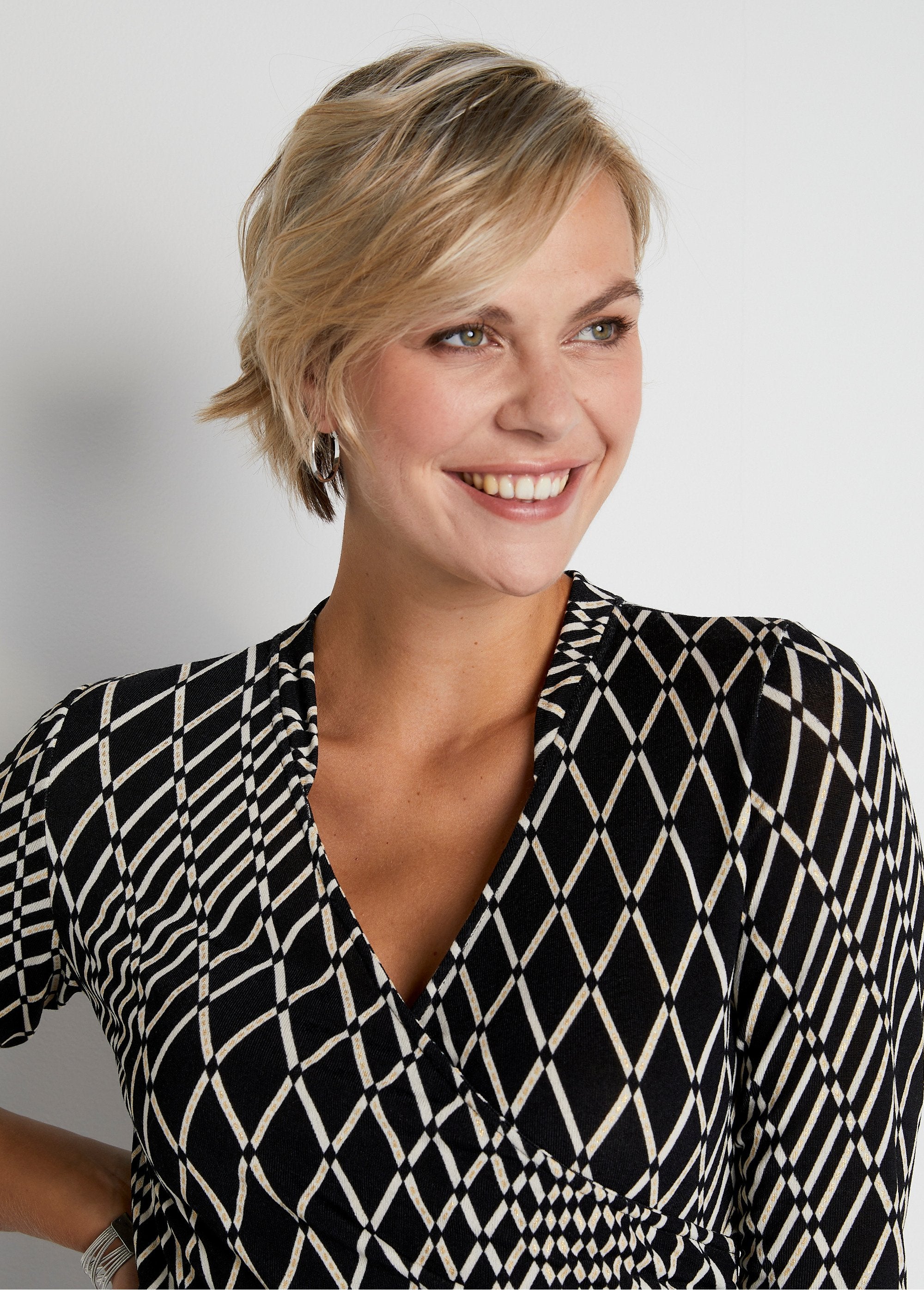 Robe_courte_cache-coeur_manches_3/4_Noir_blanc_DE1_slim