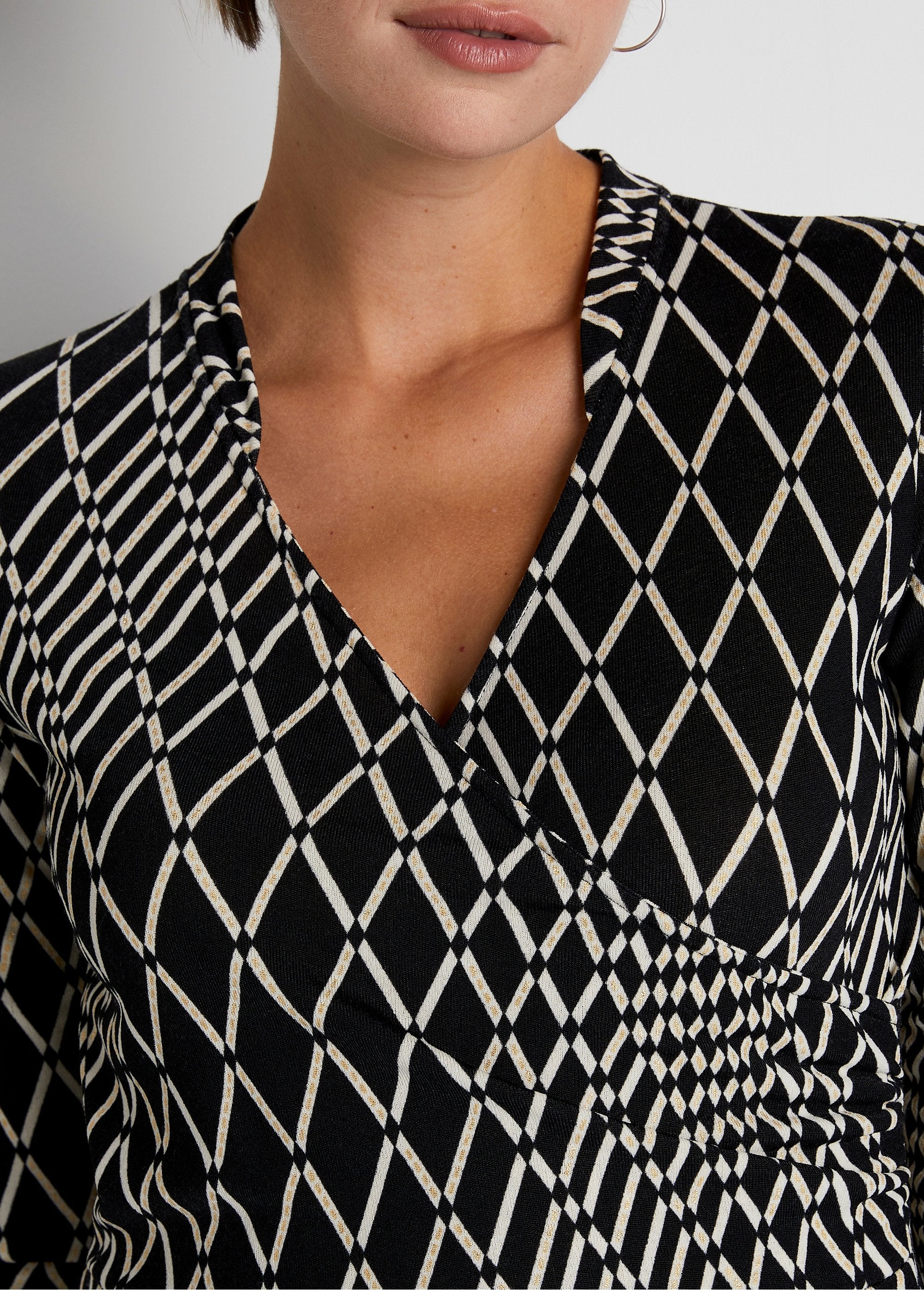 Robe_courte_cache-coeur_manches_3/4_Noir_blanc_DE2_slim
