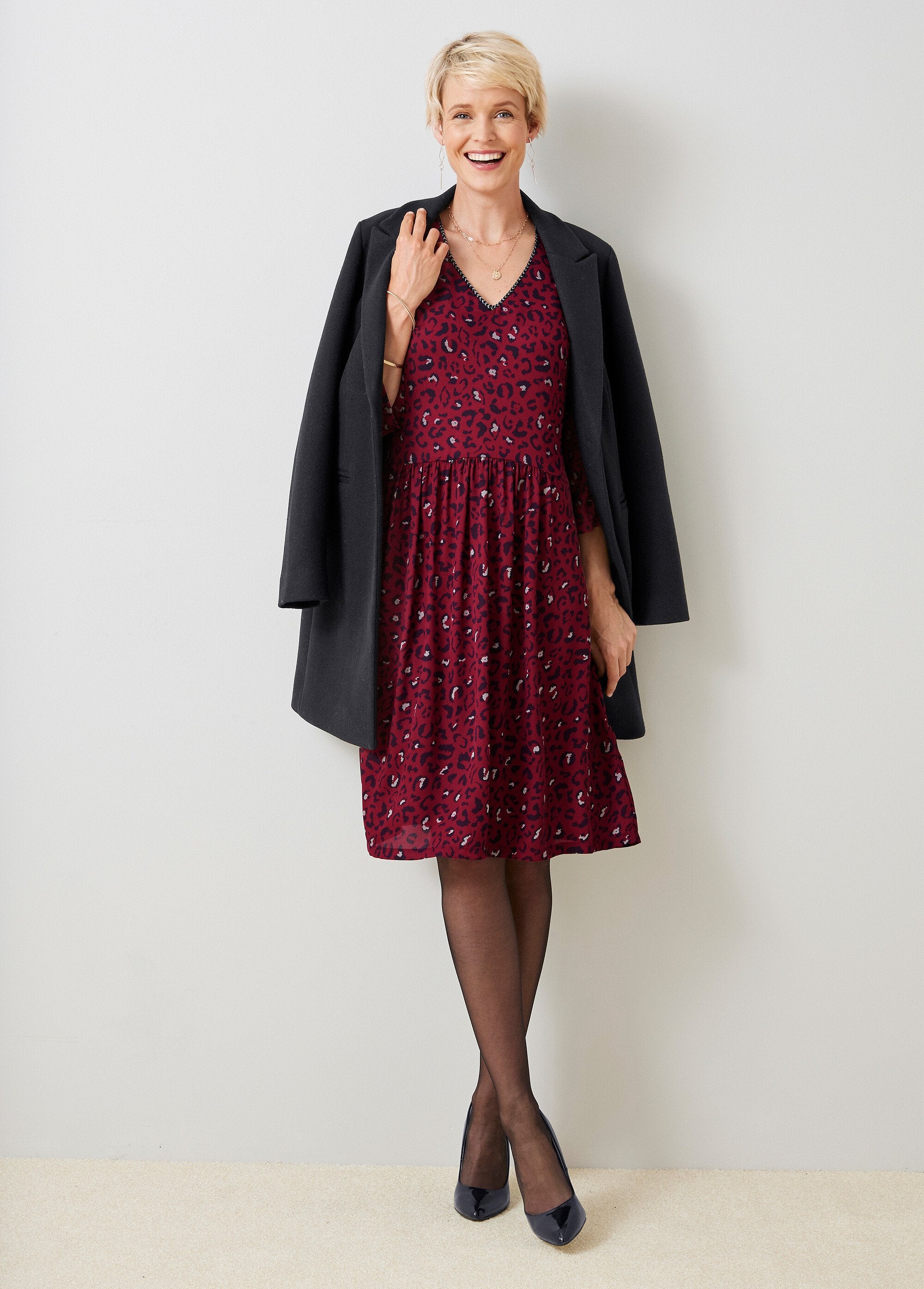 Robe courte évasée imprimé léopard Noir et rouge Afibel