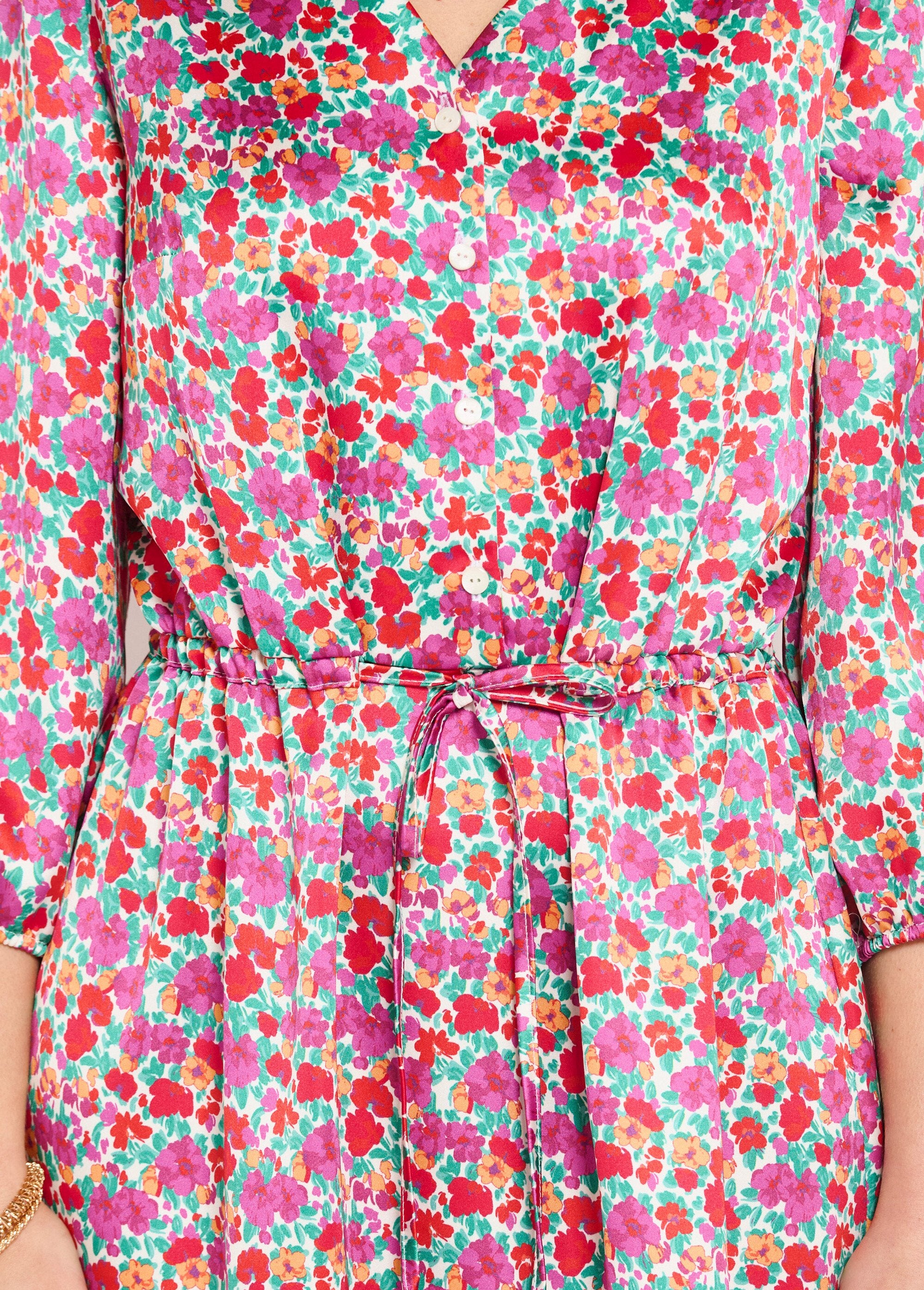 Robe_courte_évasée_satin_fleuri_col_V_boutonné_Multicolore_DE2_slim