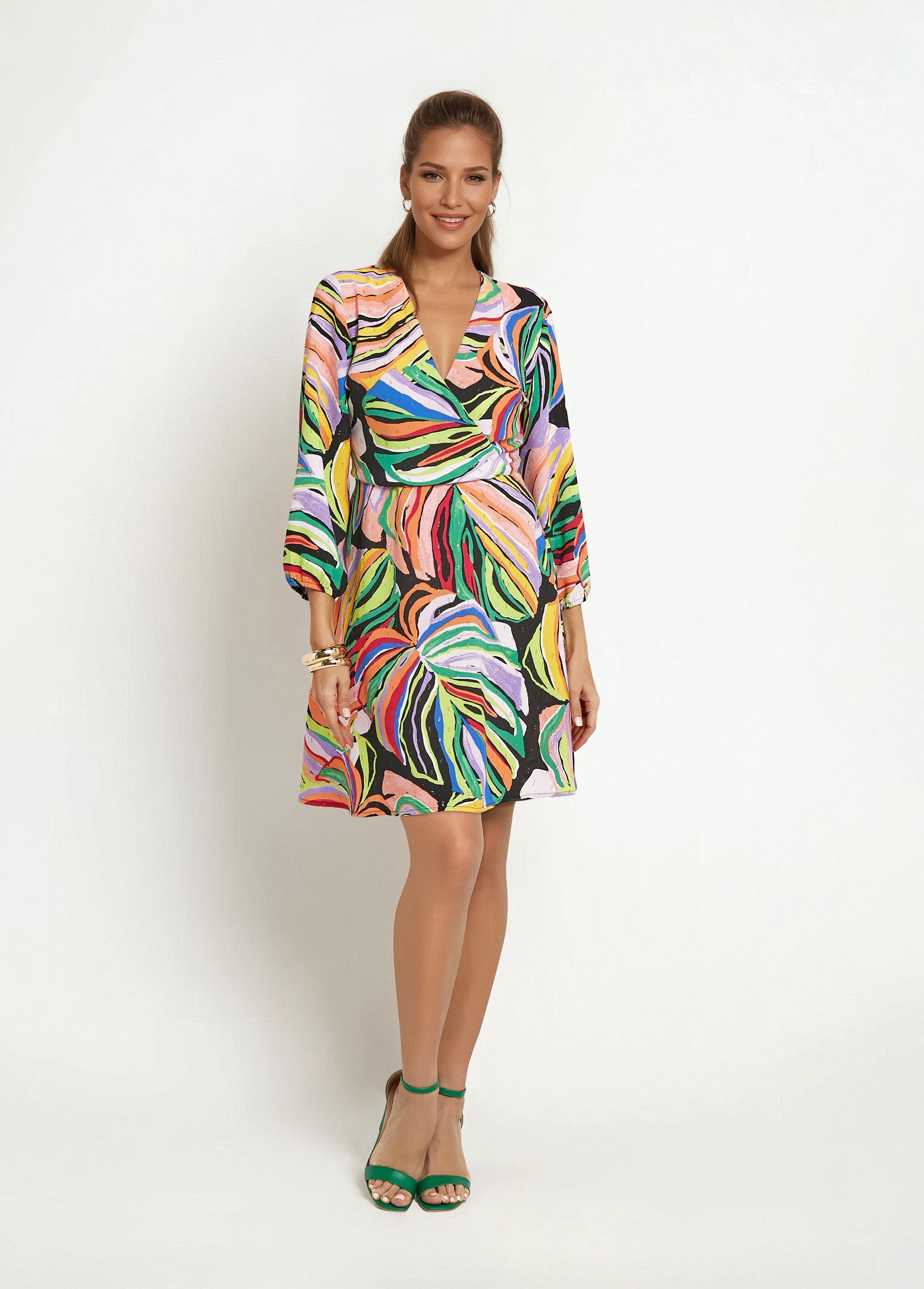 Korte_jurk_met_grafische_bladprint_Multicolore_FA1_slim