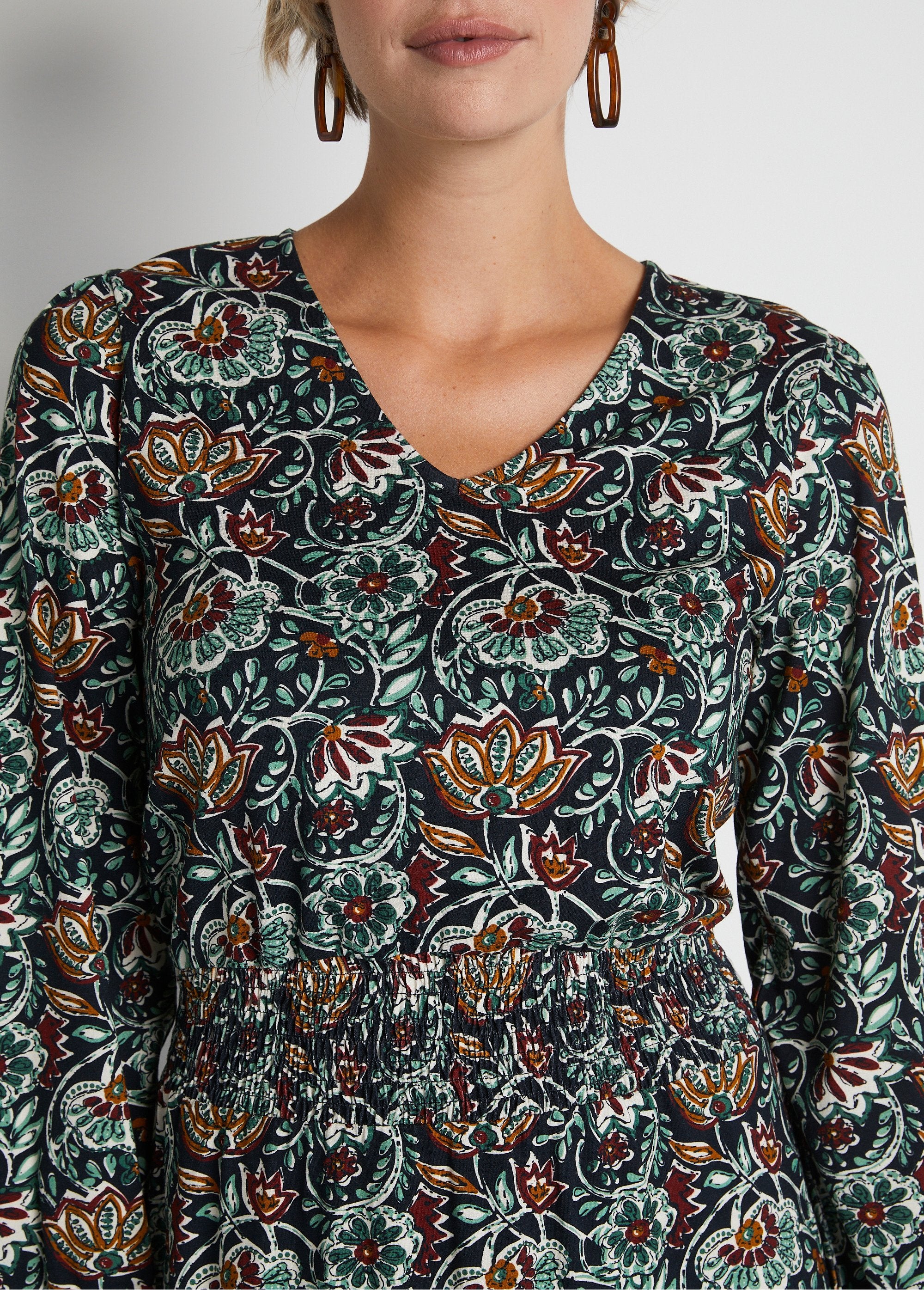 Robe_courte_smockée_maille_imprimé_fleuri_Imprime_vert_DE2_slim