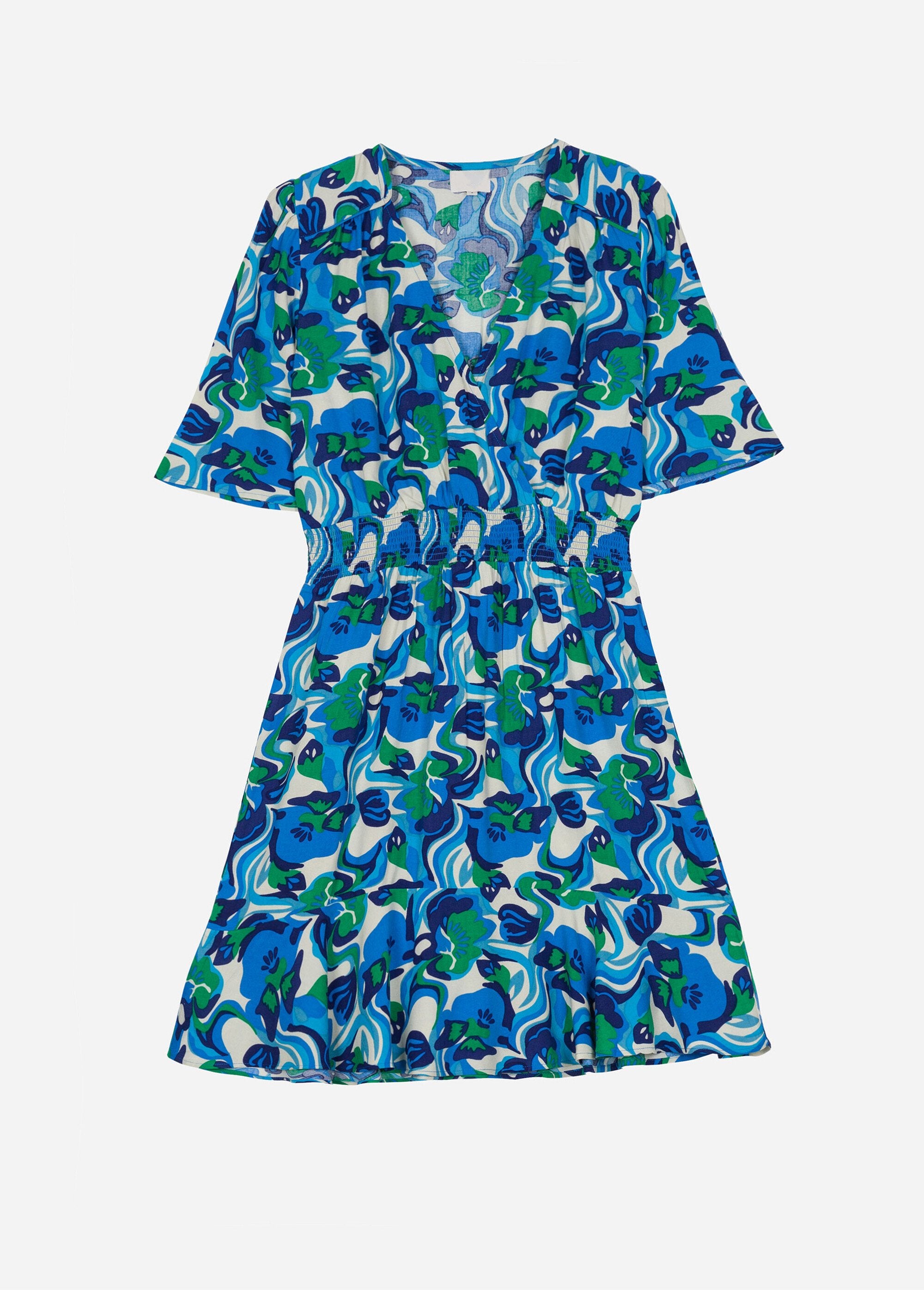 Robe_courte_taille_élastiquée_à_motif_Bleu_imprime_AP1_slim