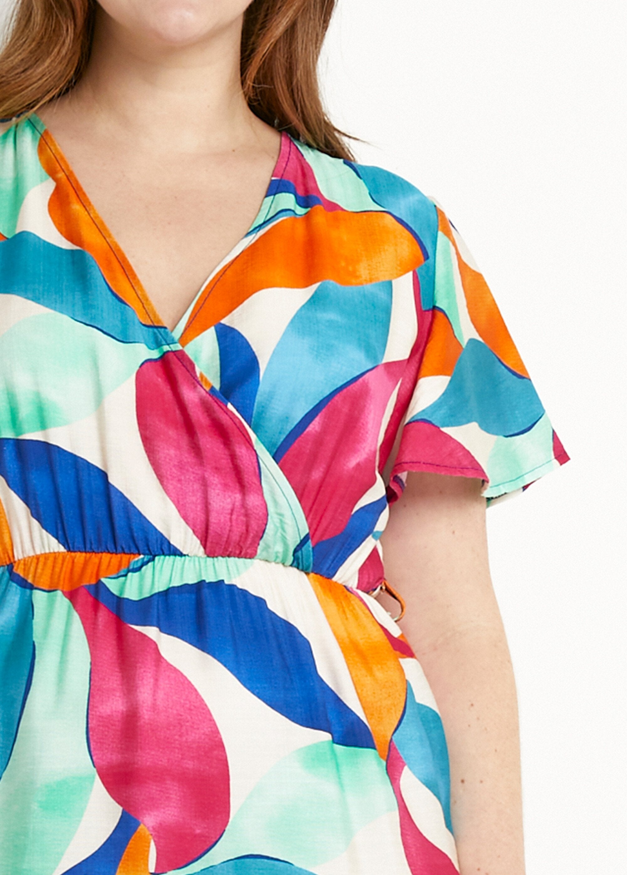 Robe_longue_cache-coeur_volantée_manches_courtes_Orange_et_bleu_DE1_curvy