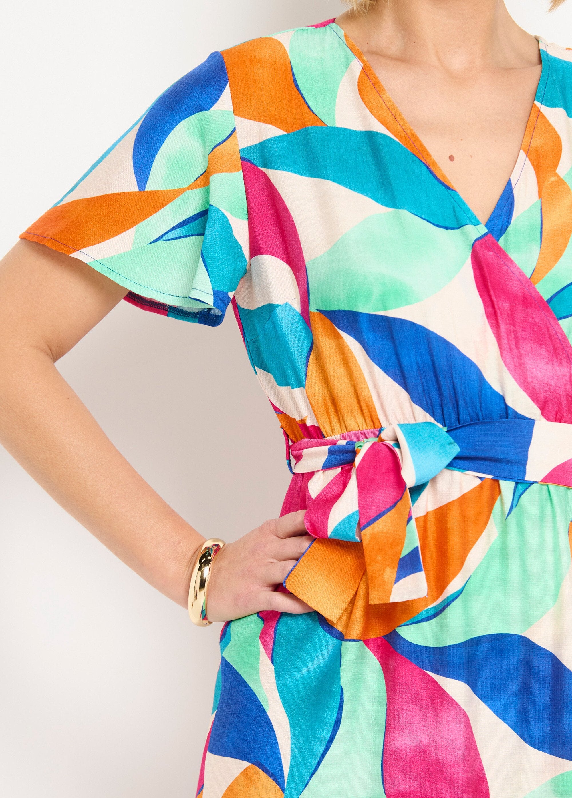 Robe_longue_cache-coeur_volantée_manches_courtes_Orange_et_bleu_DE2_slim