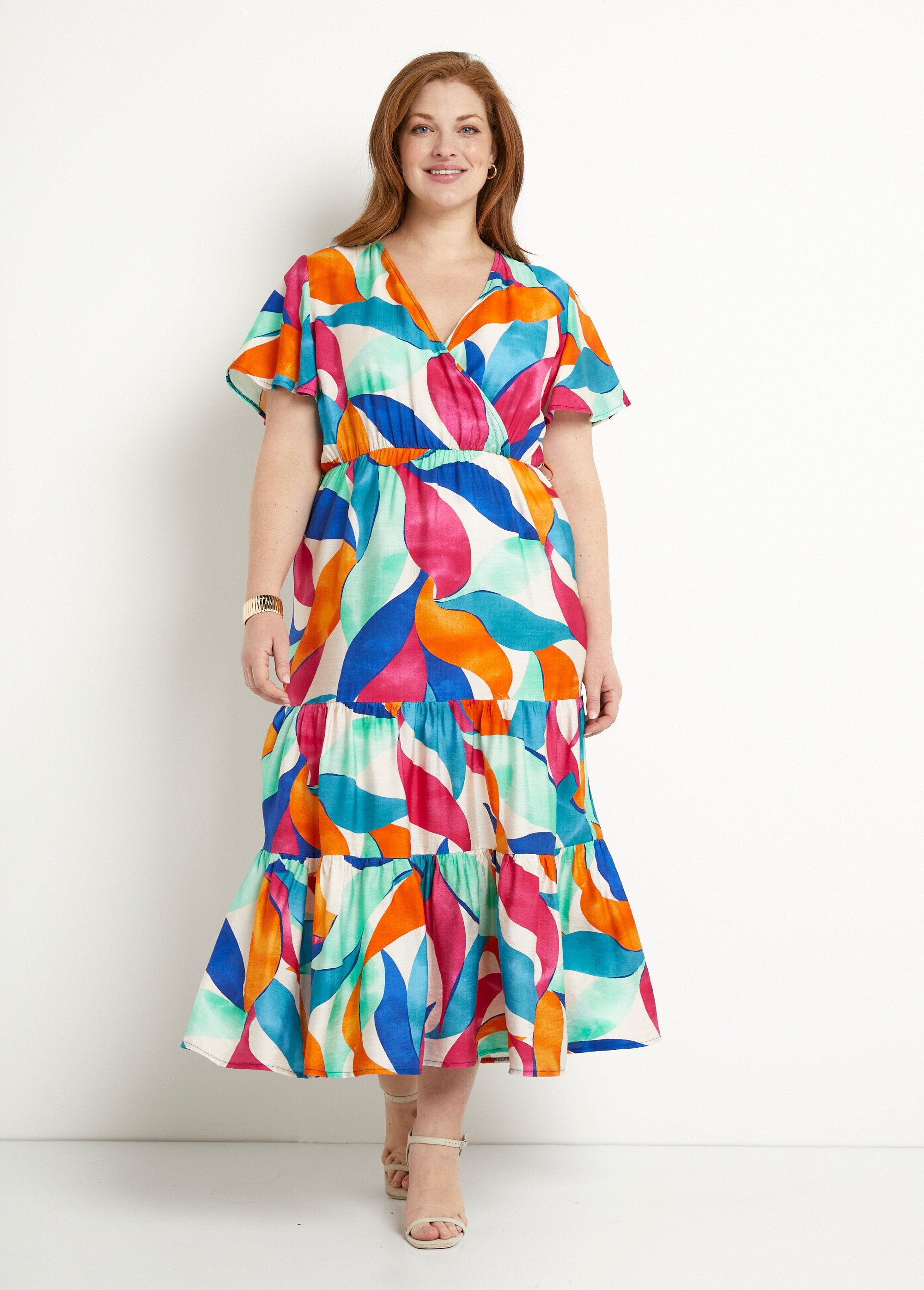 Robe_longue_cache-coeur_volantée_manches_courtes_Orange_et_bleu_FA1_curvy