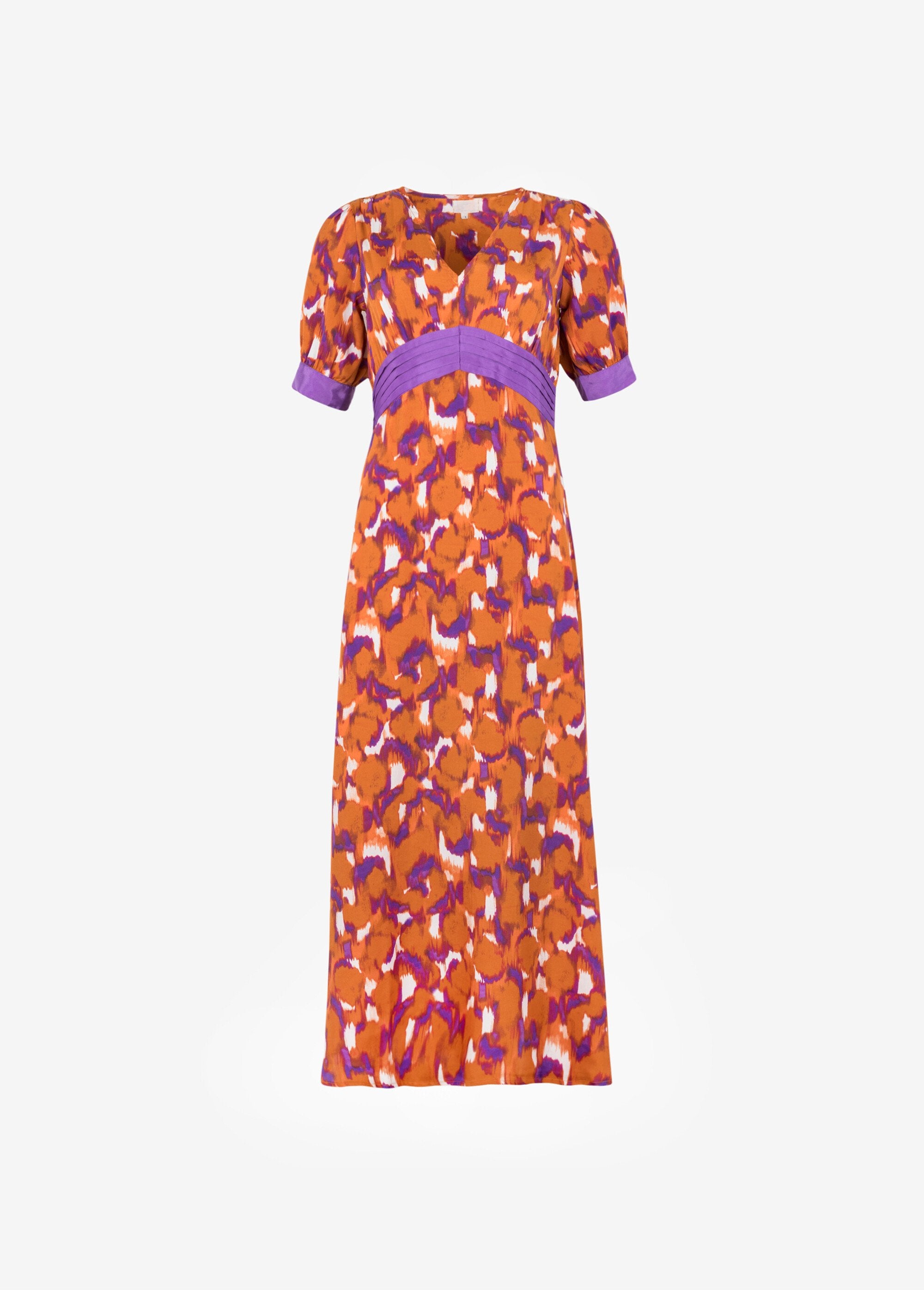 Robe_longue_imprimée_taille_plissée_Orange_imprime_AP1_slim