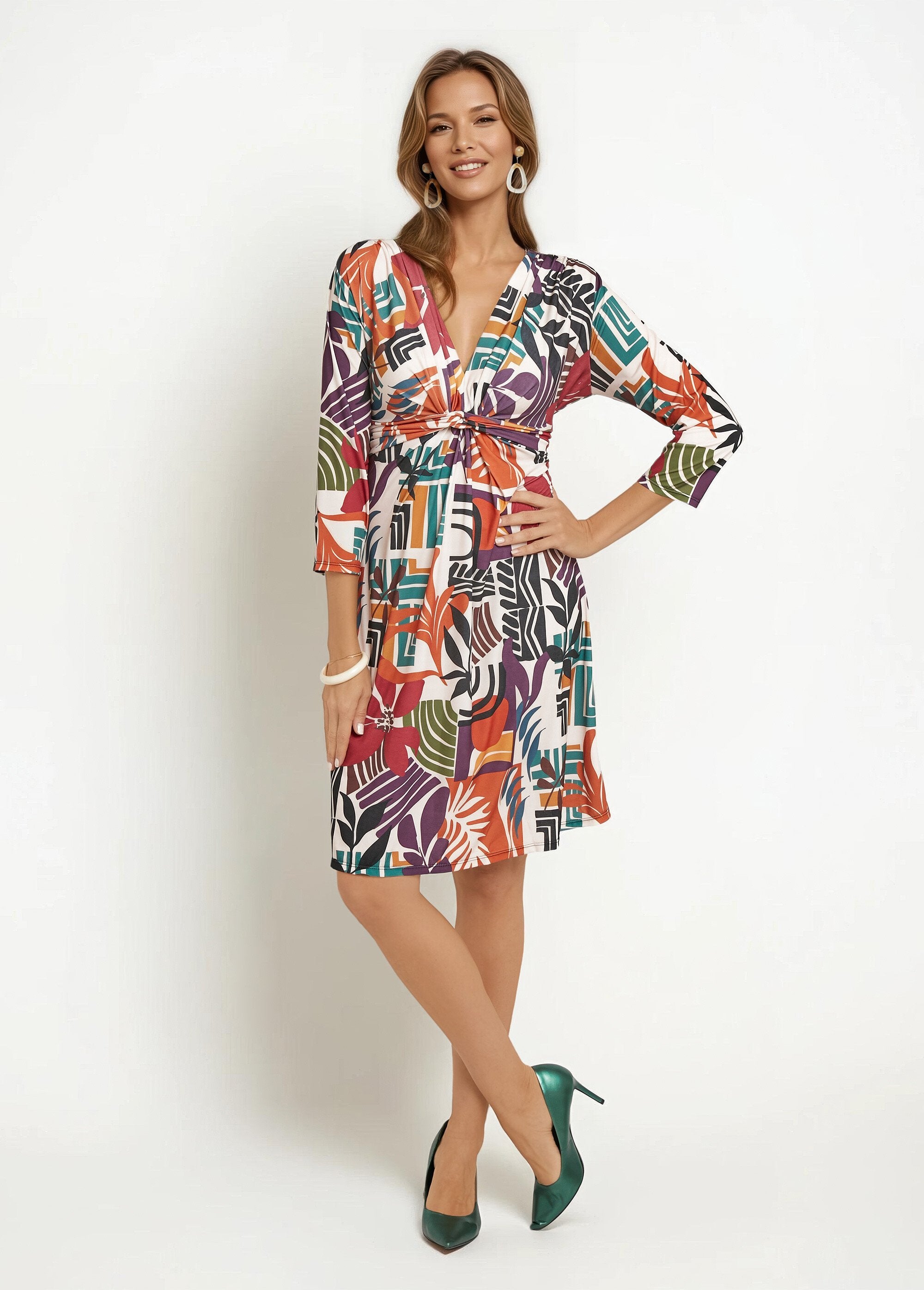 3/4-mouwen_jurk_met_etnische_print_Beige_imprime_FA1_slim