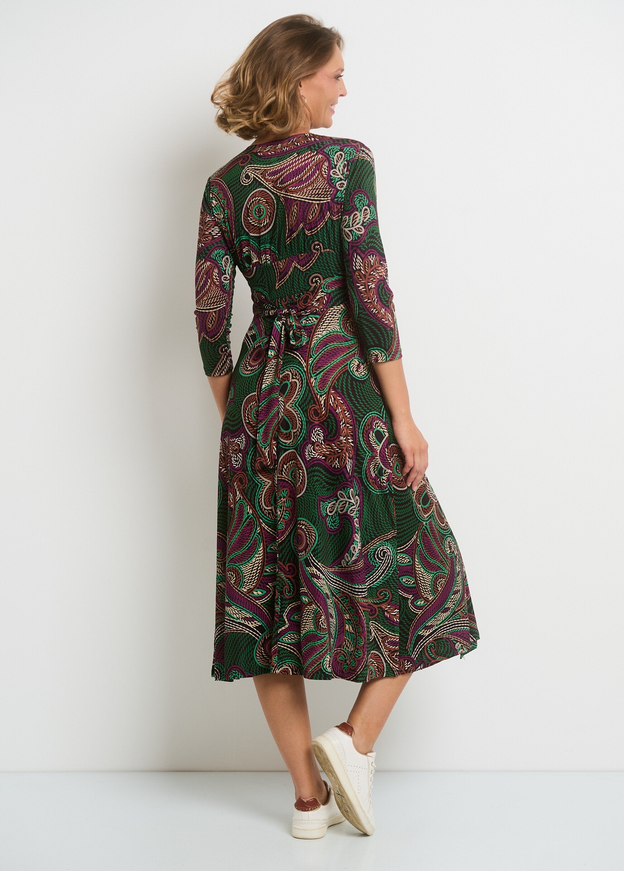 Robe_portefeuille_taille_drapée_en_maille_Rose_et_vert_DO1_slim