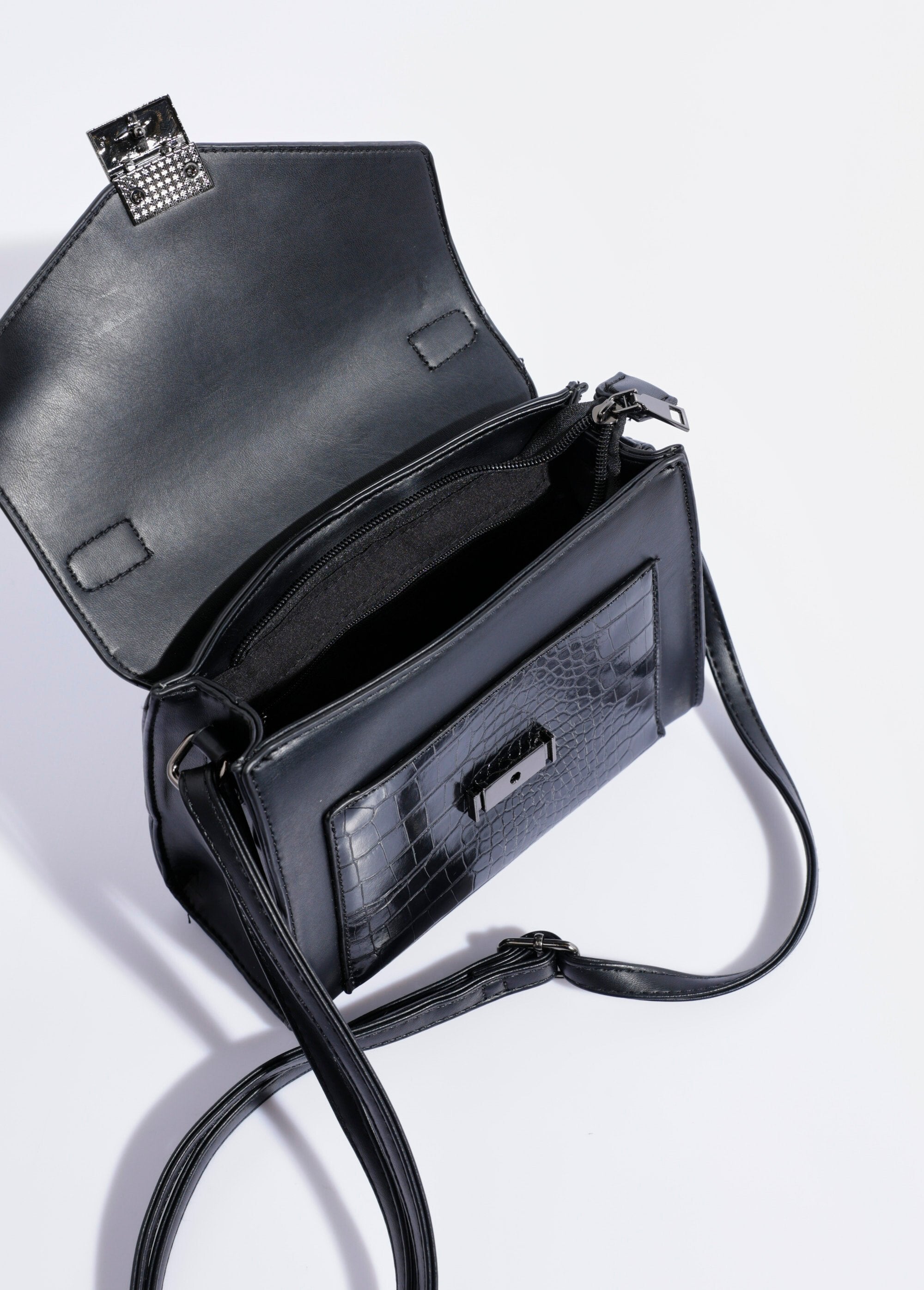 Reptiel-look_handtas,_kort_hengsel_Noir_DE1_slim