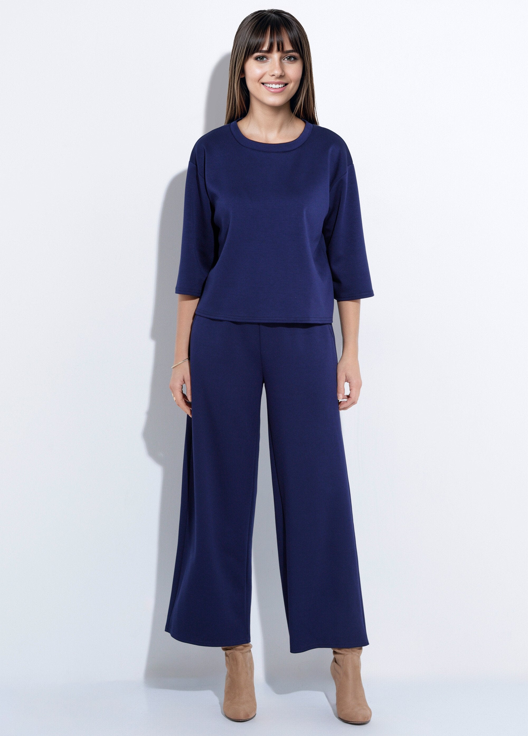 Sweat_coupe_confort_avec_manches_3/4_Marine_SF1_slim