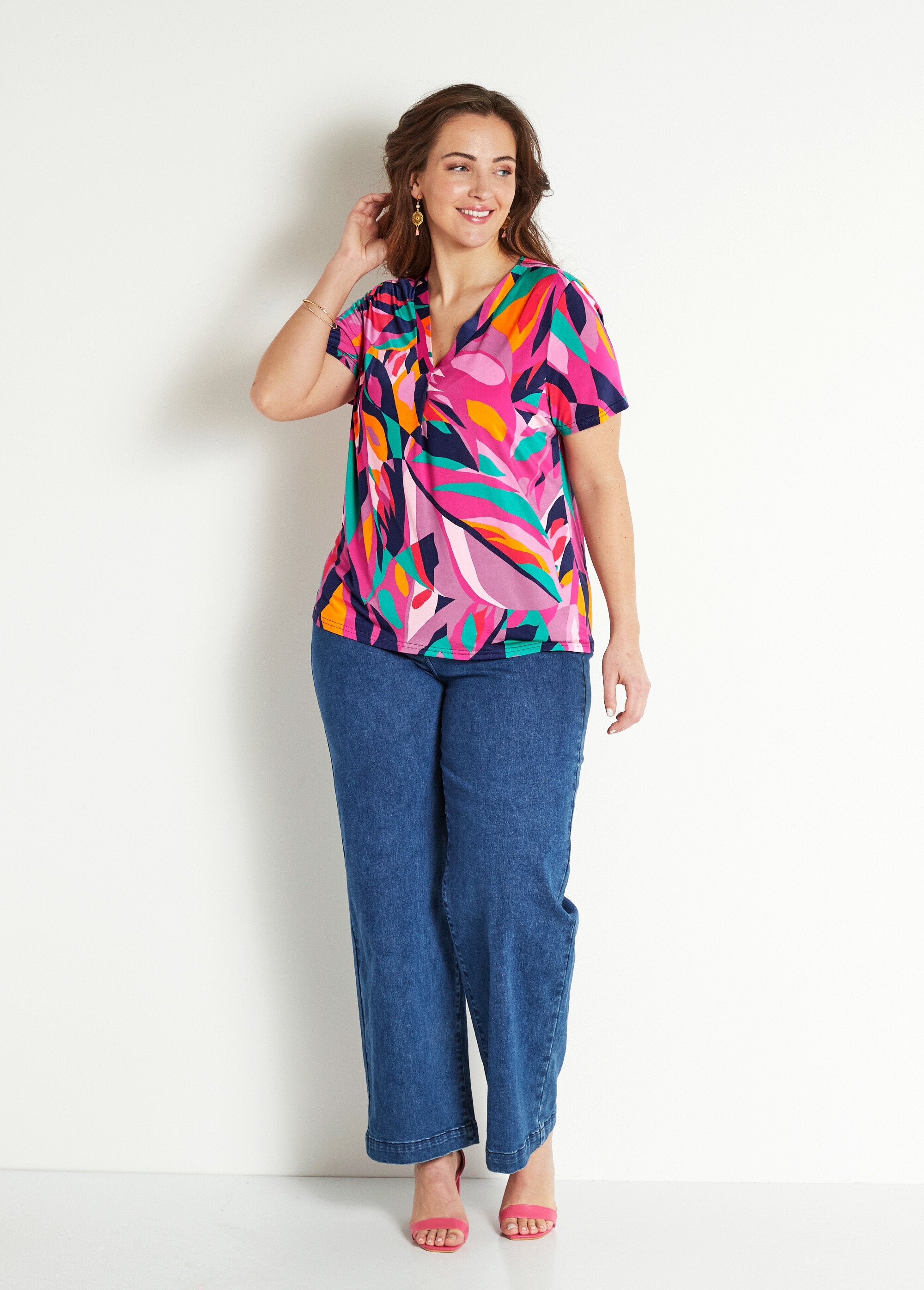 T-shirt_ample_col_V_manches_courtes_imprimé_Multicolore_SF1_curvy
