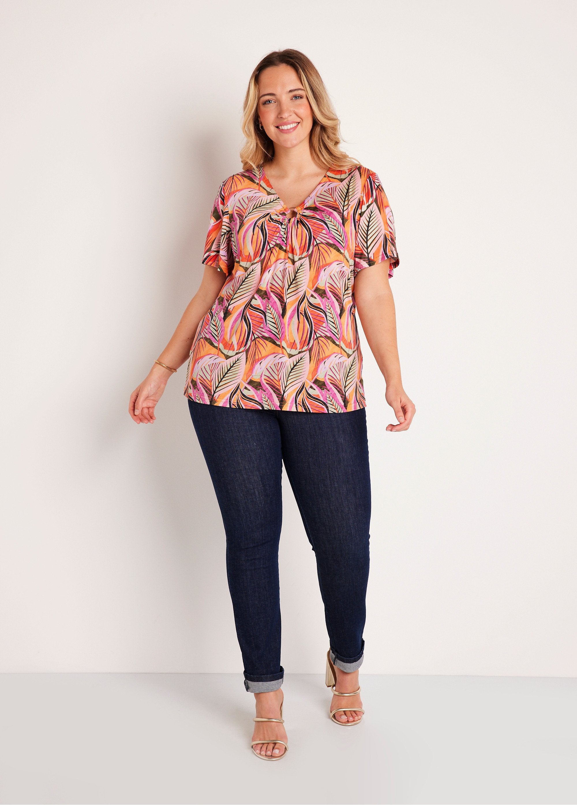 T-shirt_ample_court_uni_ou_feuillage_Orange_et_fuchsia_SF1_curvy