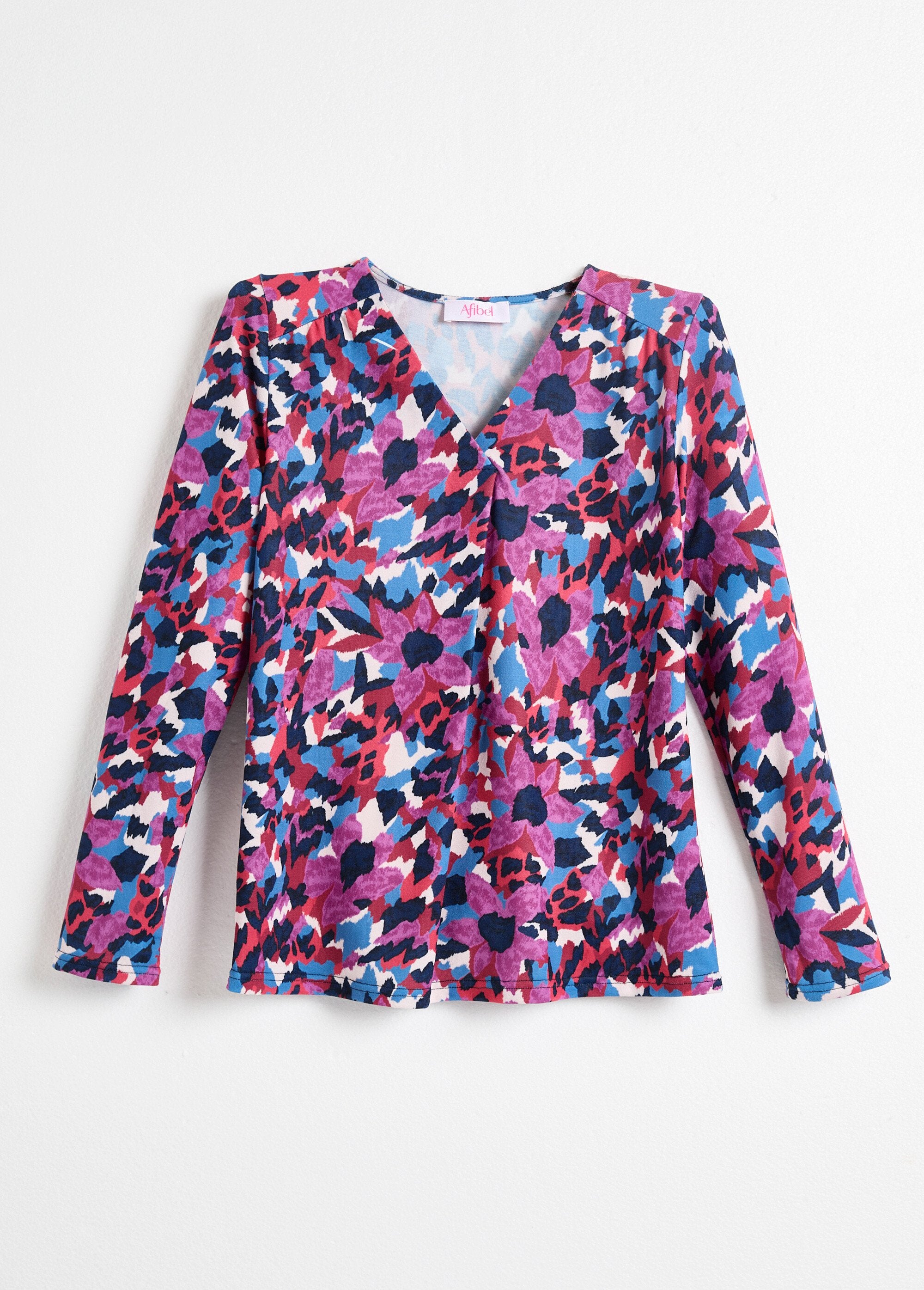 T-shirt_chaud_évasé_col_V_imprimé_multicolore_Imprime_bleu_AP1_slim