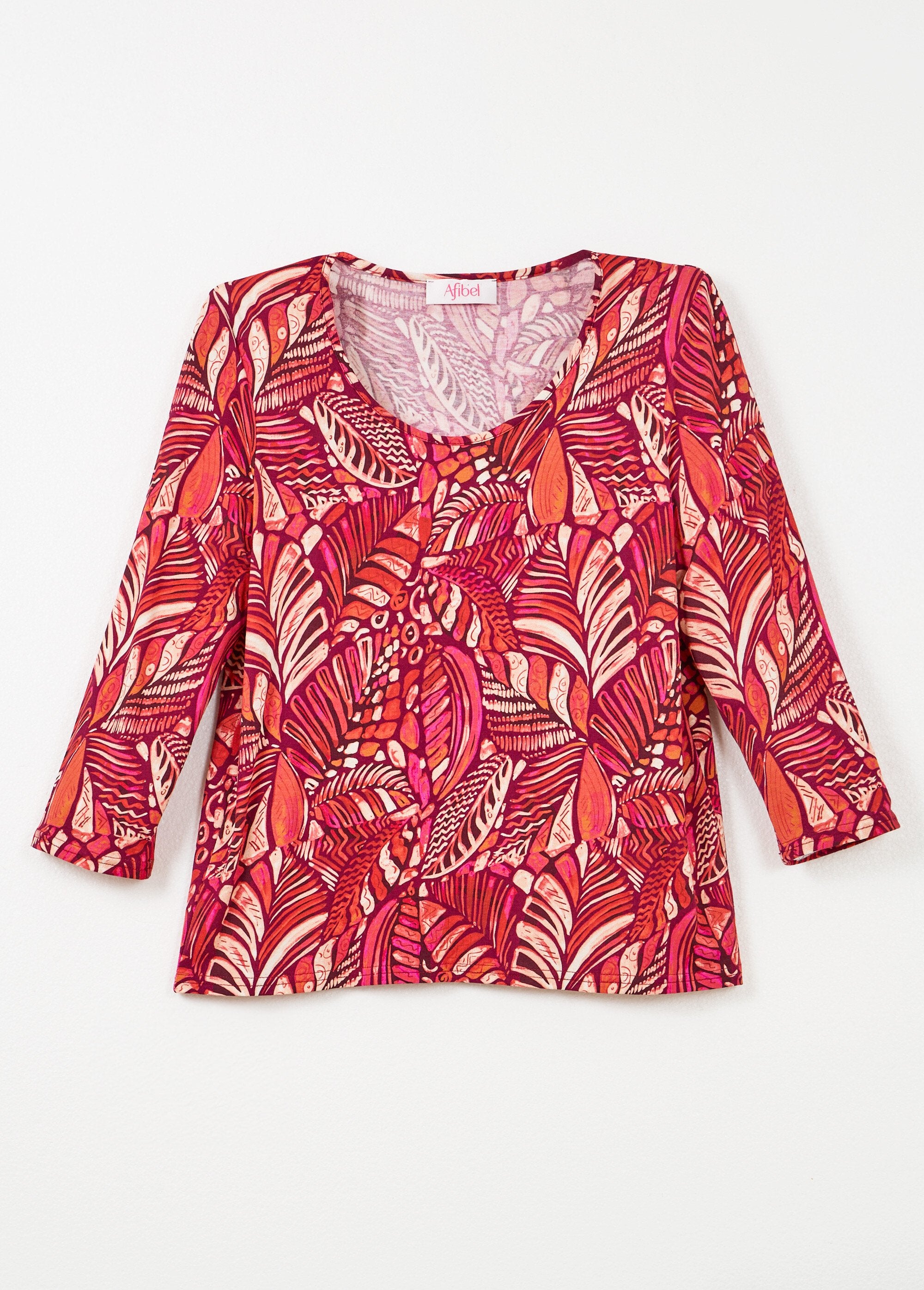 T-shirt_col_rond_imprimé_patchwork_Rose_et_orange_AP1_slim