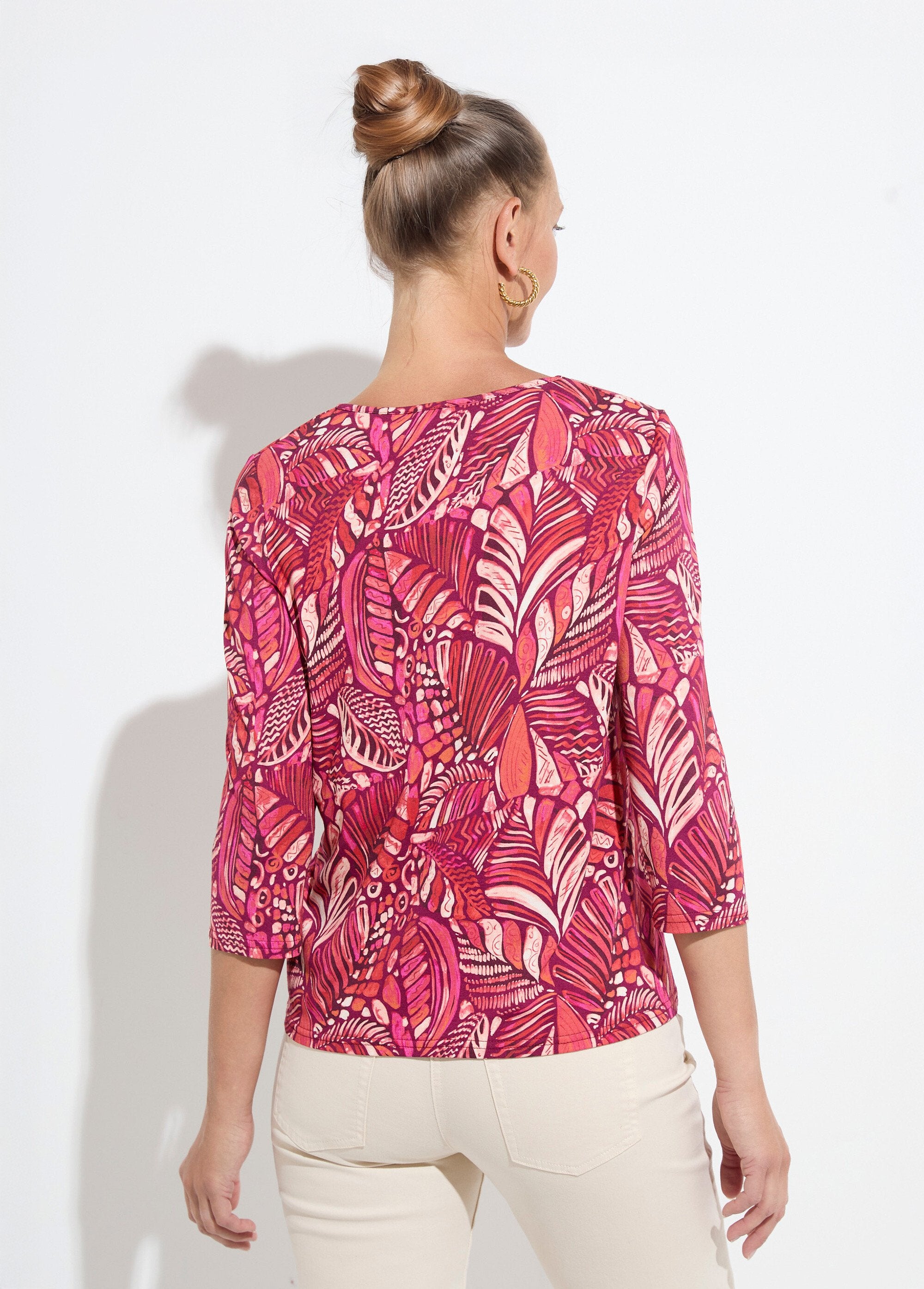 T-shirt_col_rond_imprimé_patchwork_Rose_et_orange_DO1_slim