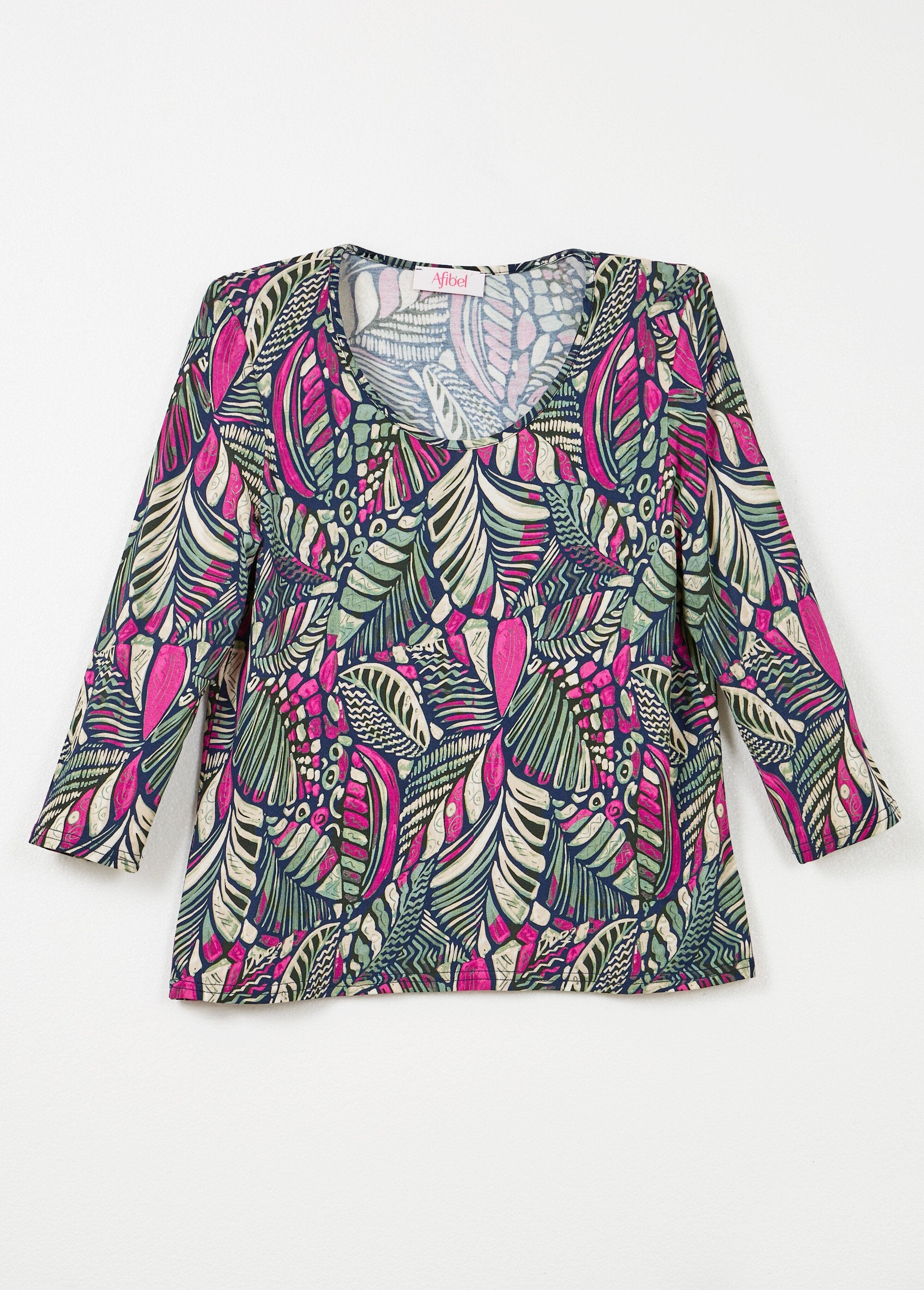 T-shirt_col_rond_imprimé_patchwork_Rose_et_vert_AP1_slim