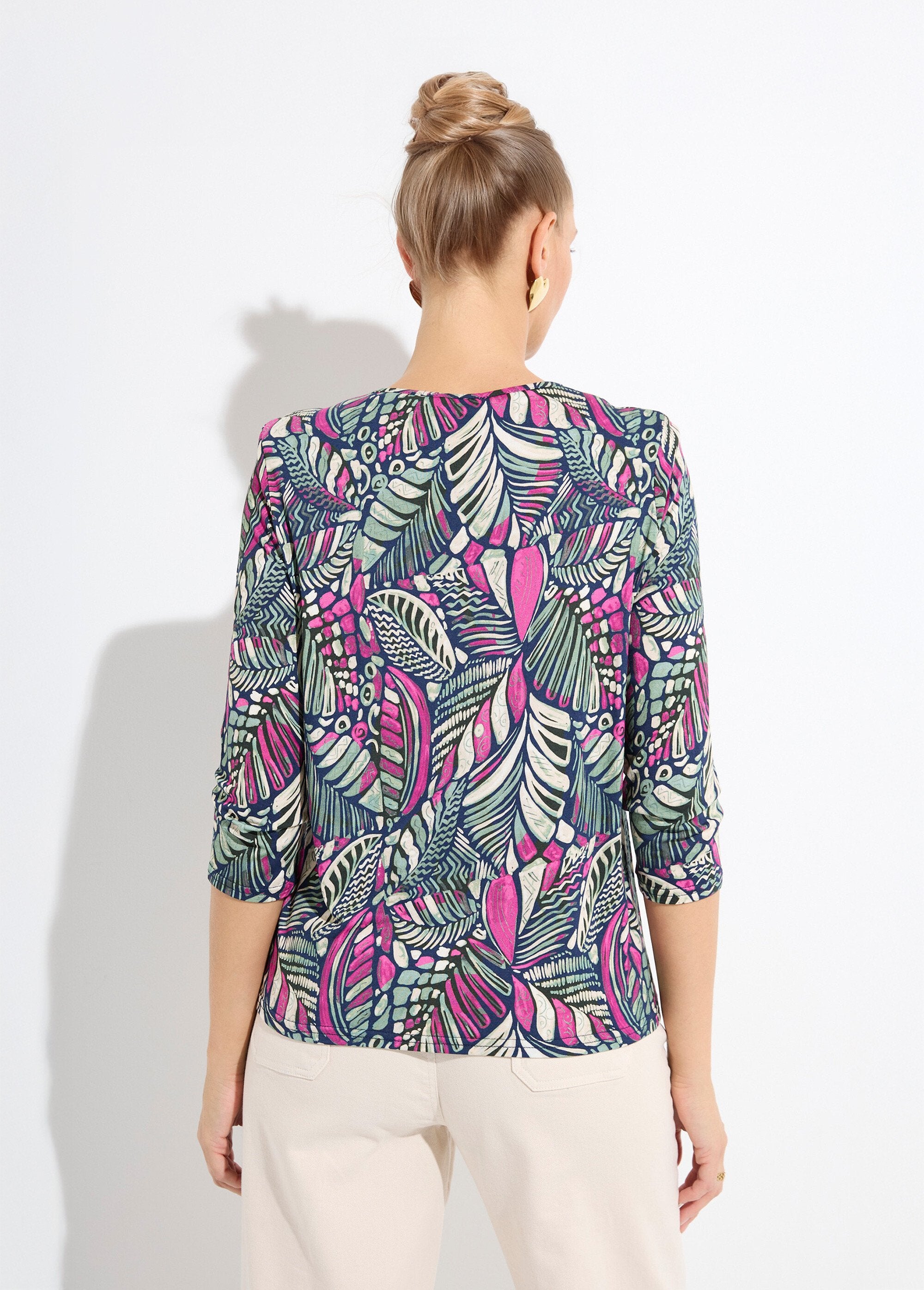 T-shirt_col_rond_imprimé_patchwork_Rose_et_vert_DO1_slim