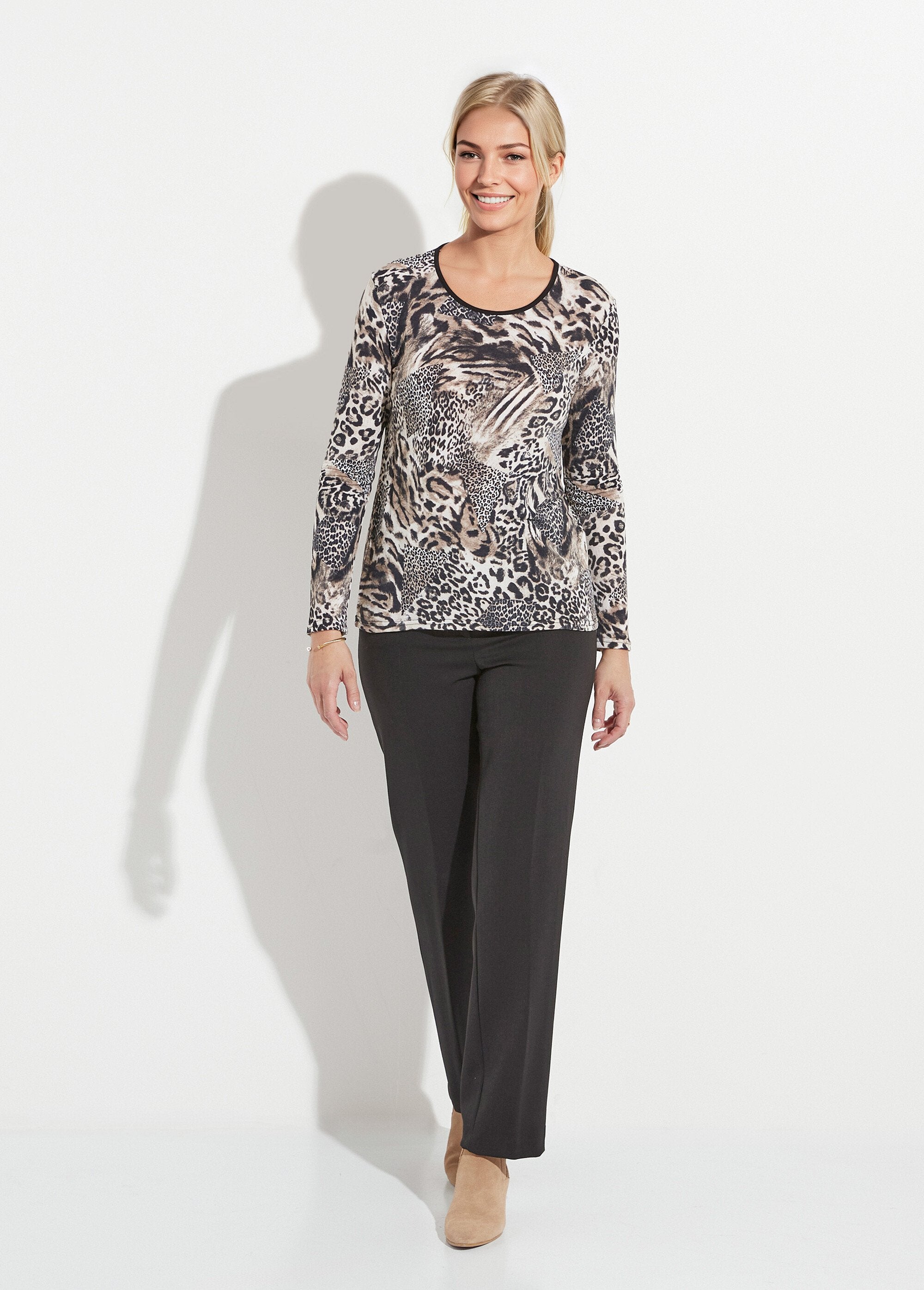 T-shirt_col_rond_imprimé_patchwork_peau_de_bête_Beige_et_noir_SF1_slim