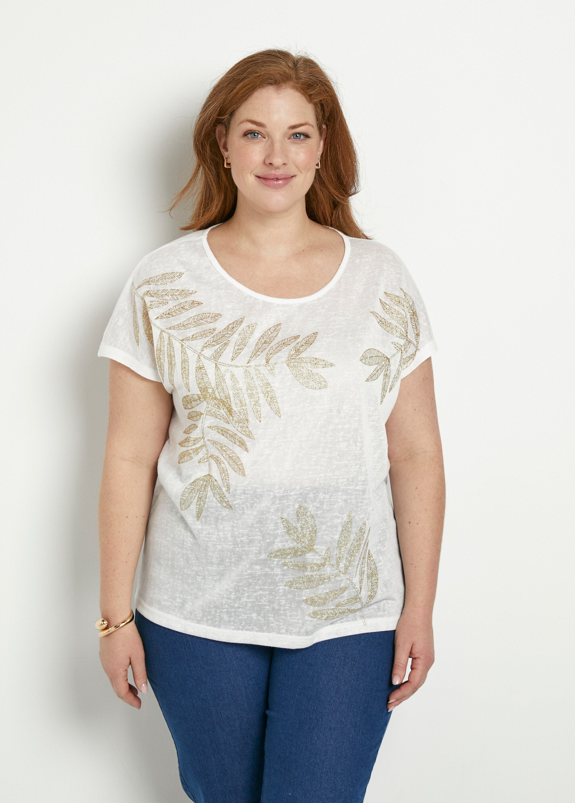 T-shirt_col_rond_maille_flammée_motif_doré_Blanc_FA1_curvy