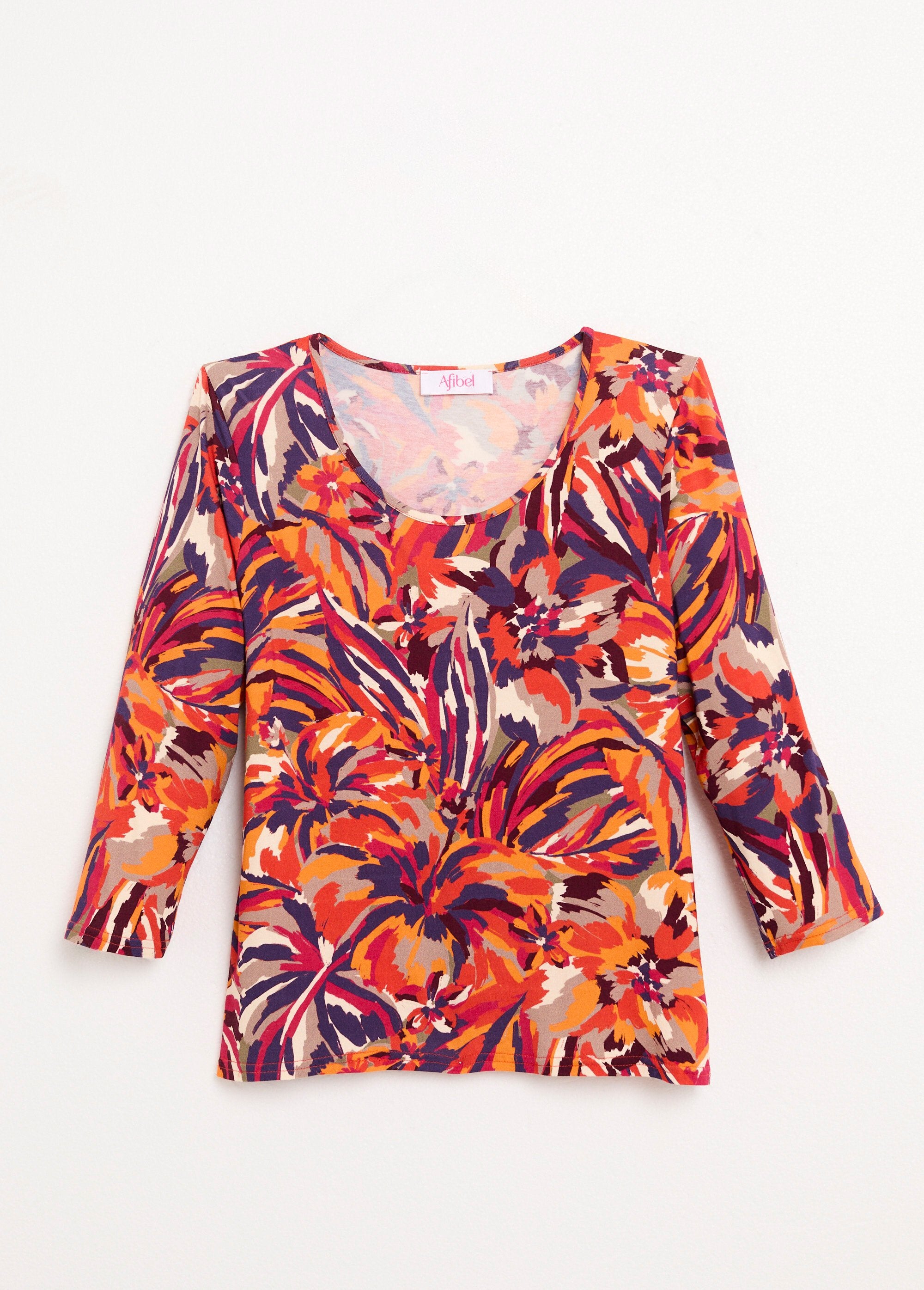 T-shirt_col_rond_manches_3/4_imprimé_Imprime_miel_AP1_slim