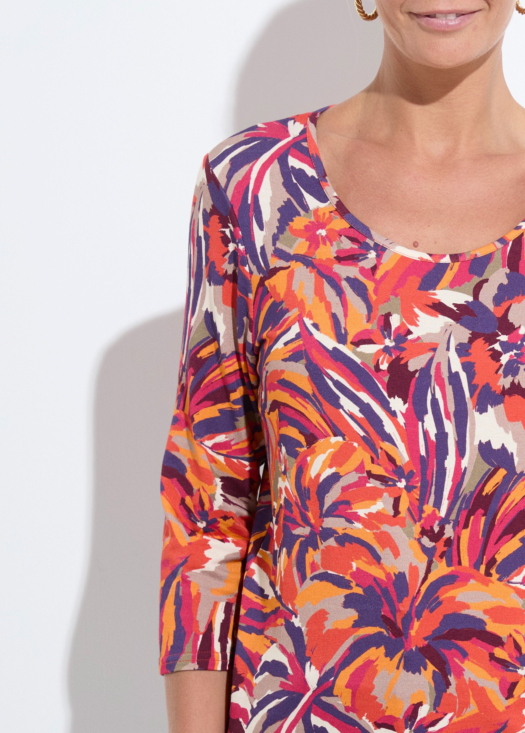 T-shirt_col_rond_manches_3/4_imprimé_Imprime_miel_DE1_slim