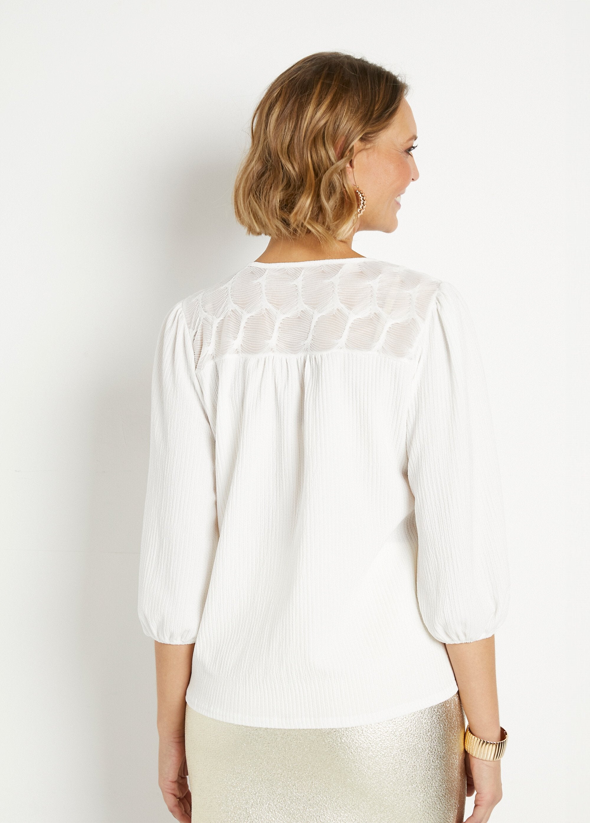 T-shirt_met_V-hals_en_3/4_mouwen_Blanc_DO1_slim