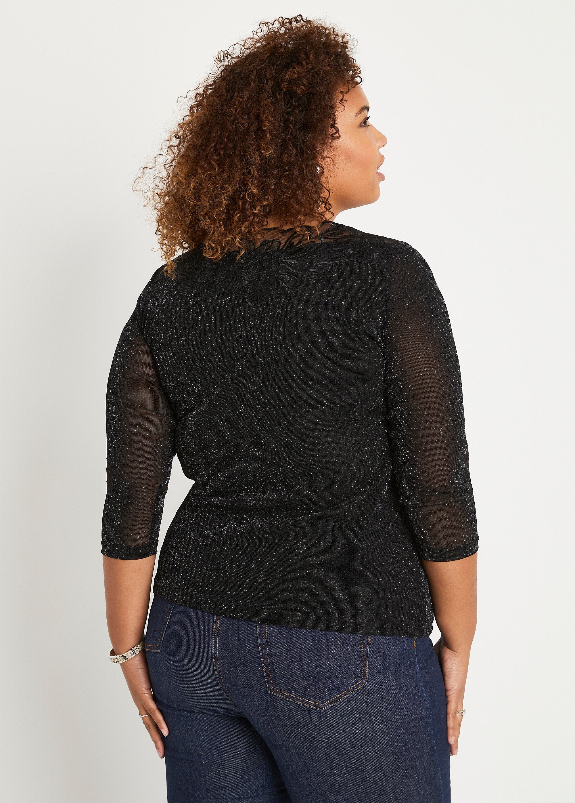 T-shirt_manches_3/4_brodé_brillant_Noir_DO1_curvy
