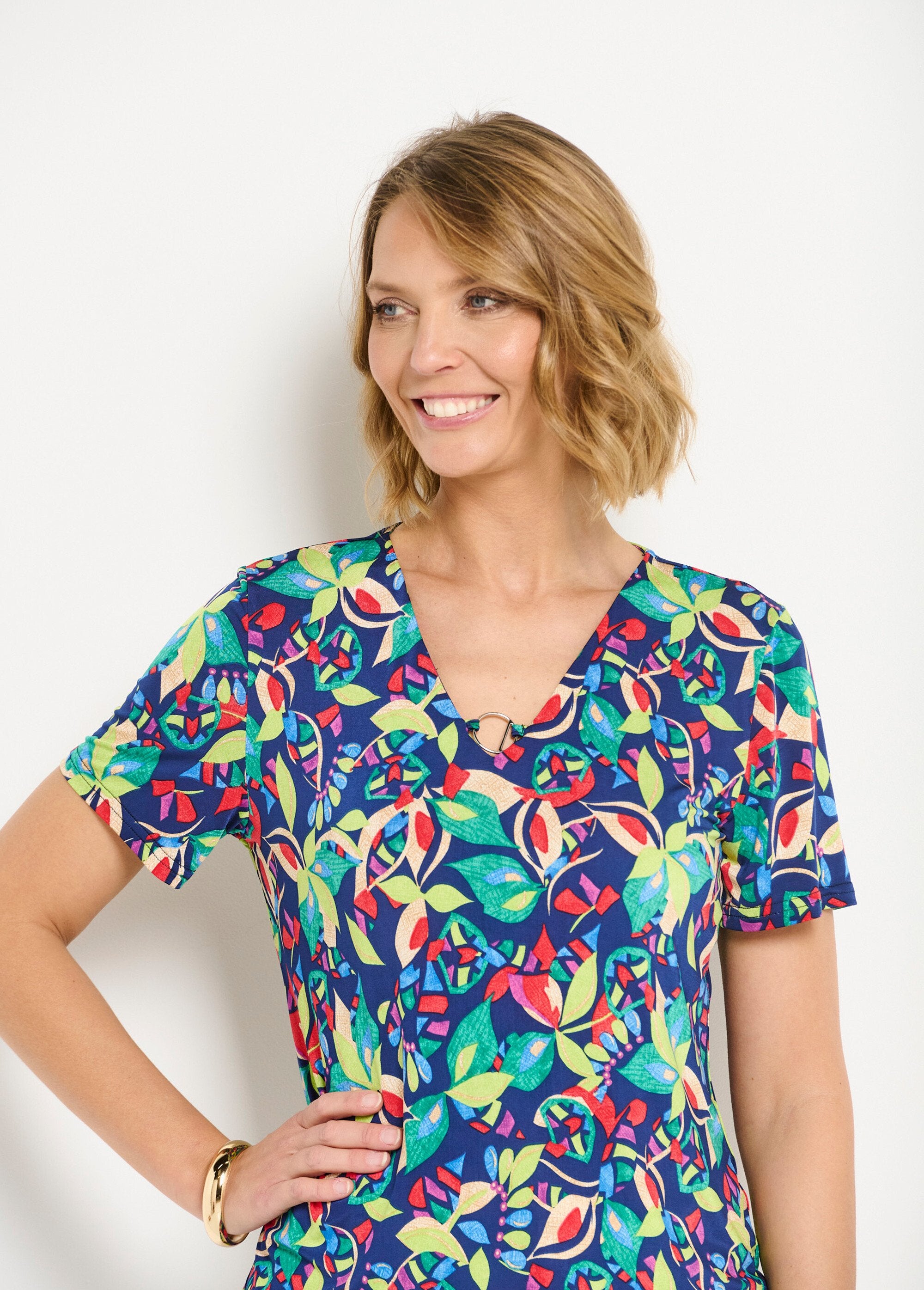 Effen_of_bedrukt_T-shirt_met_korte_mouwen_Marine_et_vert_DE2_slim