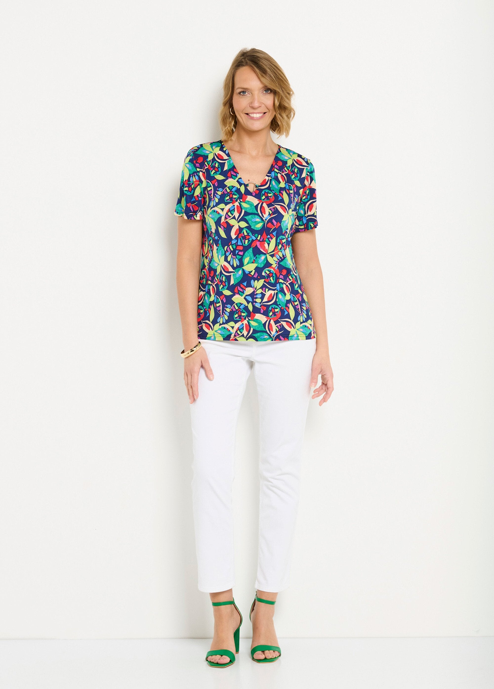 Effen_of_bedrukt_T-shirt_met_korte_mouwen_Marine_et_vert_SF1_slim