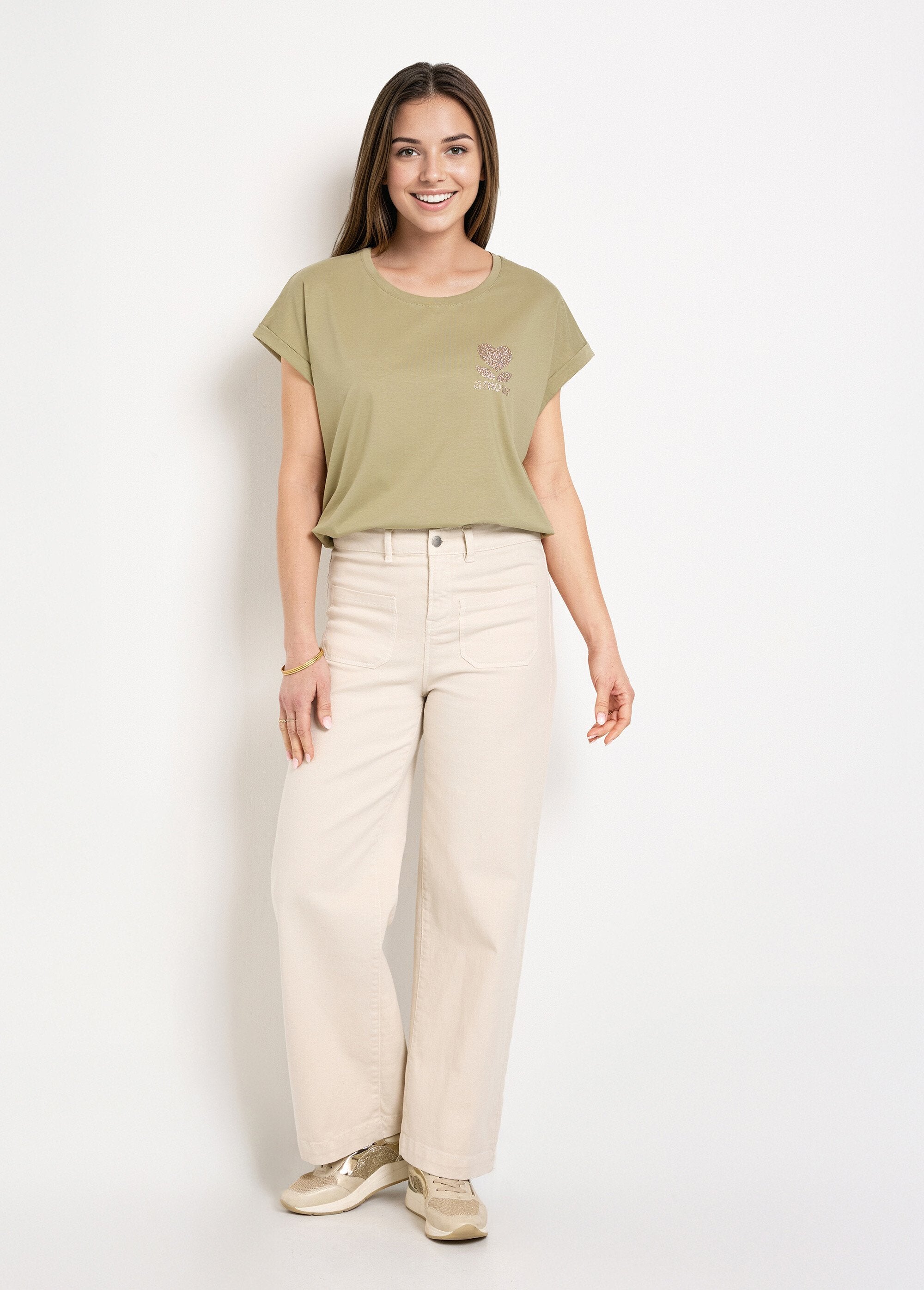 T-shirt_met_korte_mouwen_en_glitterboodschap_Kaki_SF1_slim