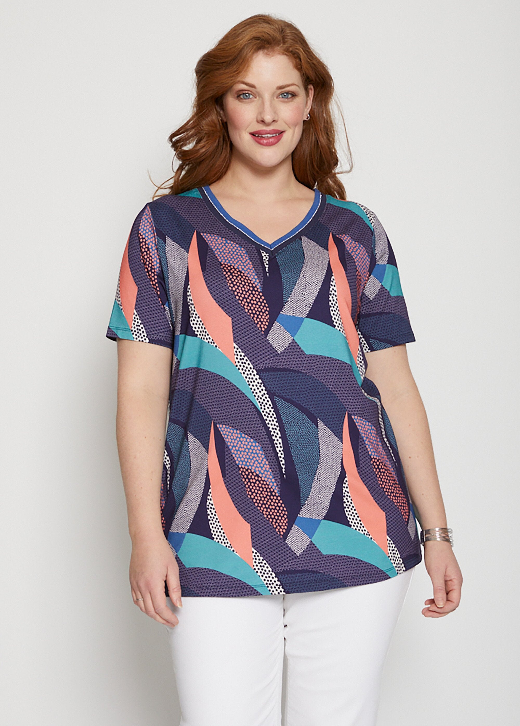T-shirt_jersey_col_V_avec_galon_irisé_Bleu_et_emeraude_FA1_curvy