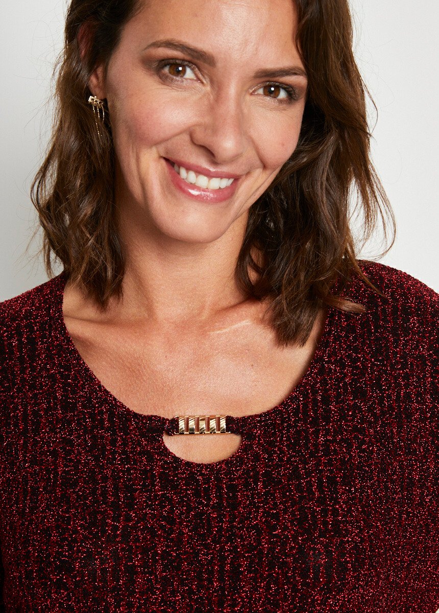 Tee-shirt_court_manches_3/4_pailleté_Rouge_DE2_slim