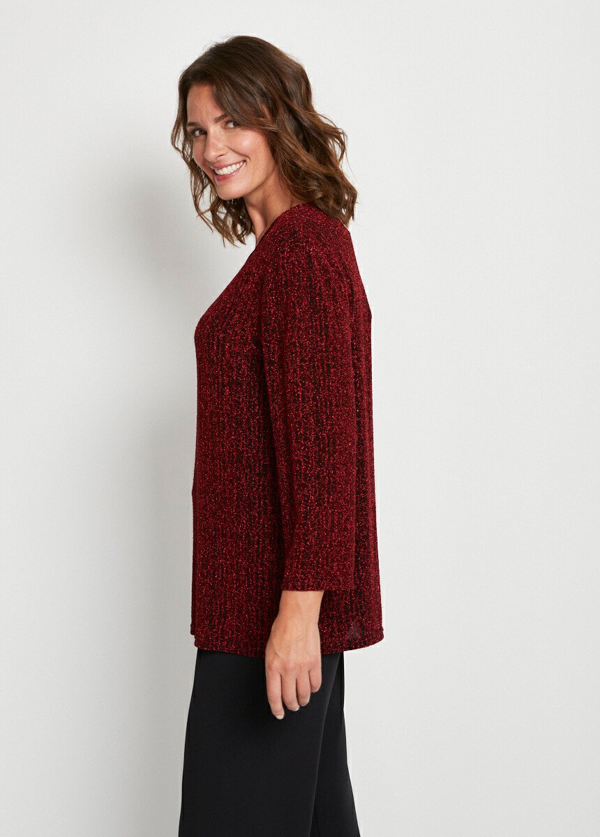 Tee-shirt_court_manches_3/4_pailleté_Rouge_DR1_slim