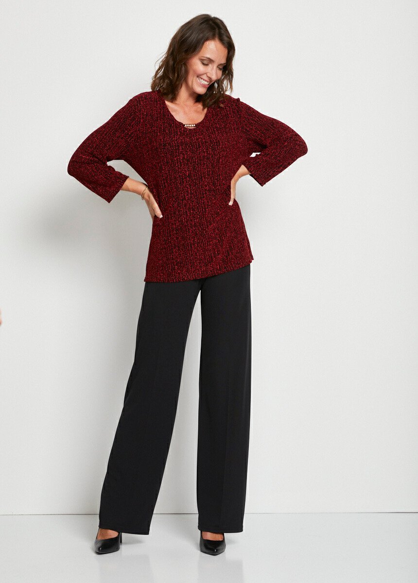 Tee-shirt_court_manches_3/4_pailleté_Rouge_SF1_slim