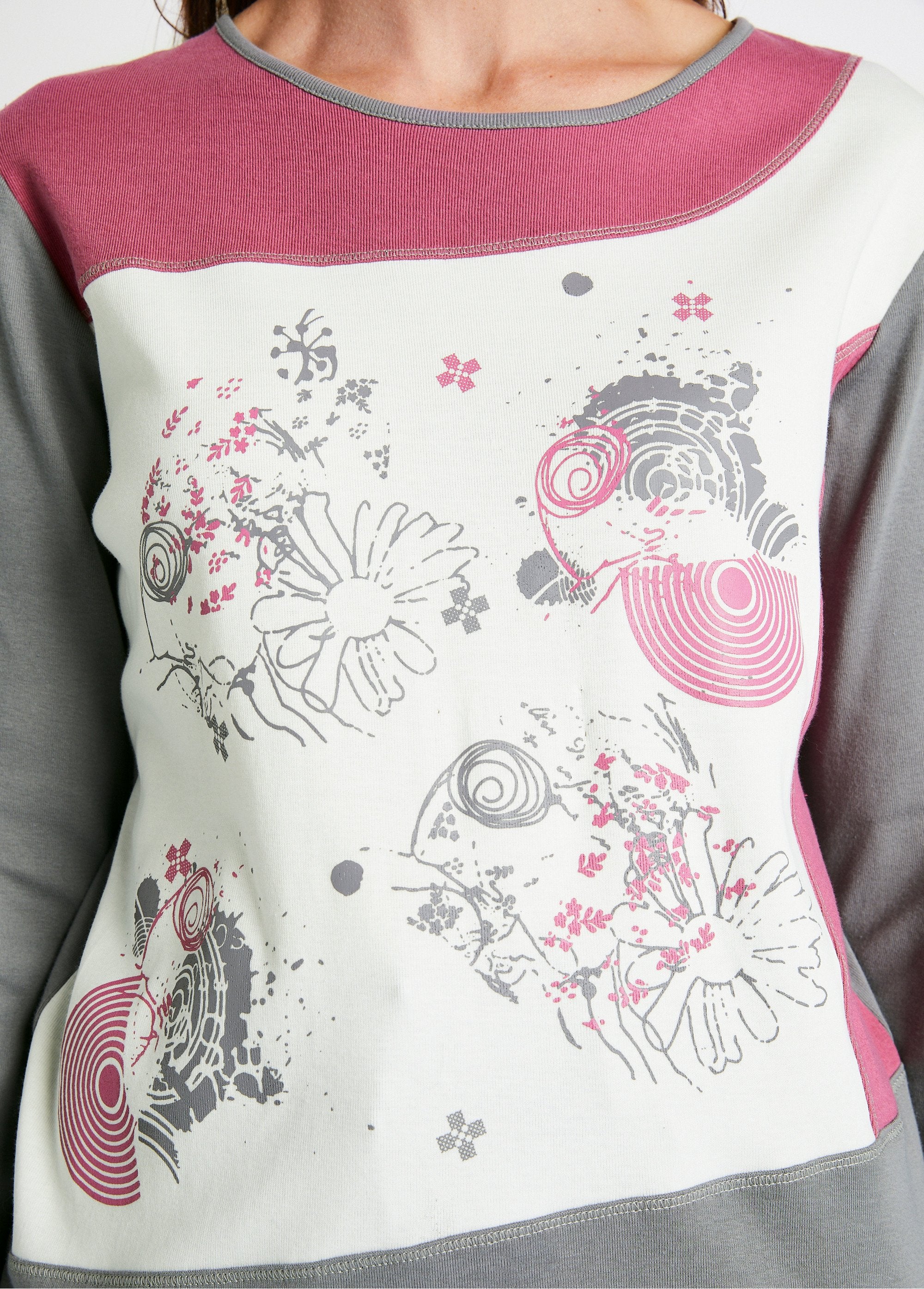 Tee-shirt_droit_à_motifs_coton_extensible_Ecru_et_prune_DE2_slim