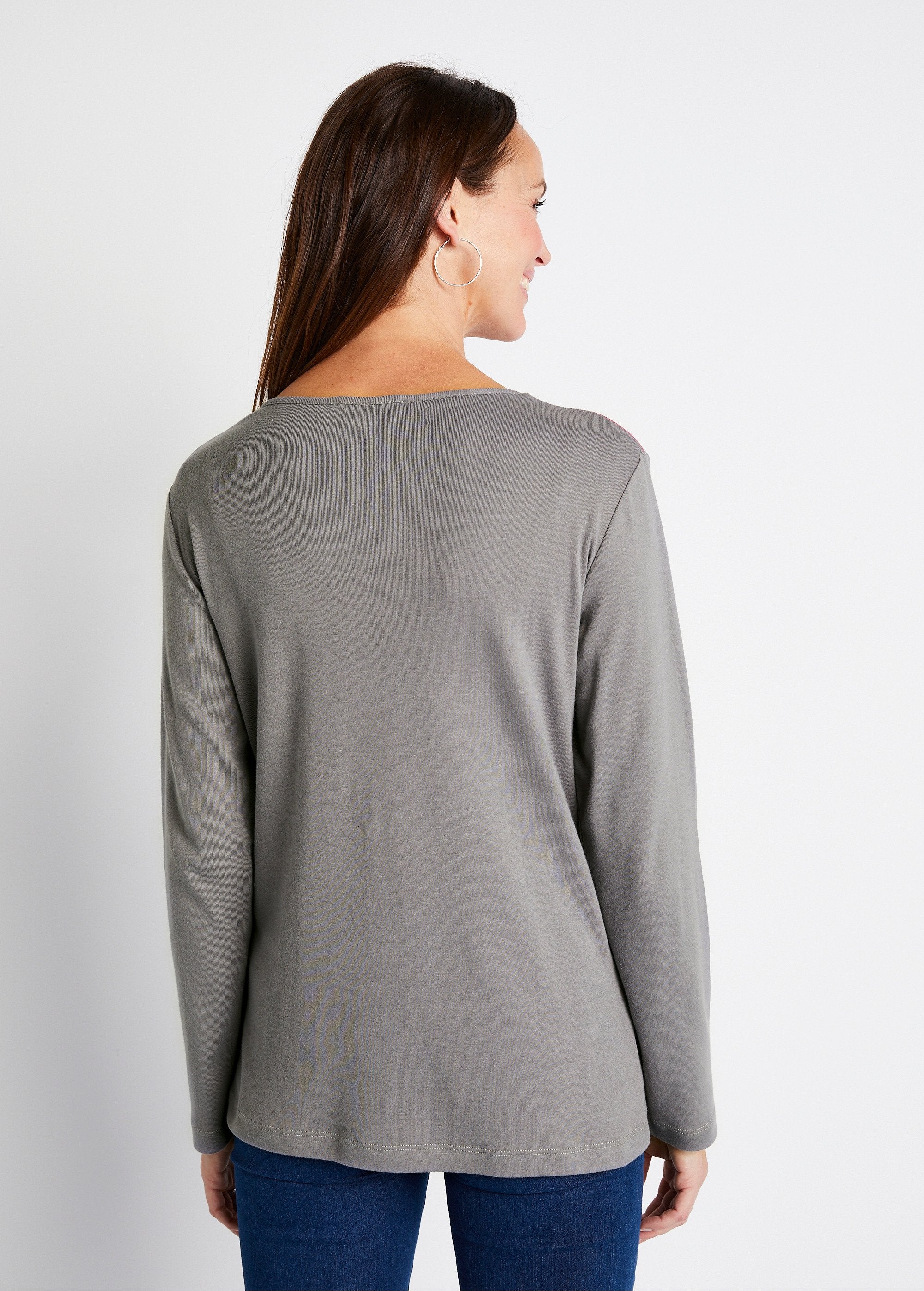 Tee-shirt_droit_à_motifs_coton_extensible_Ecru_et_prune_DO1_slim