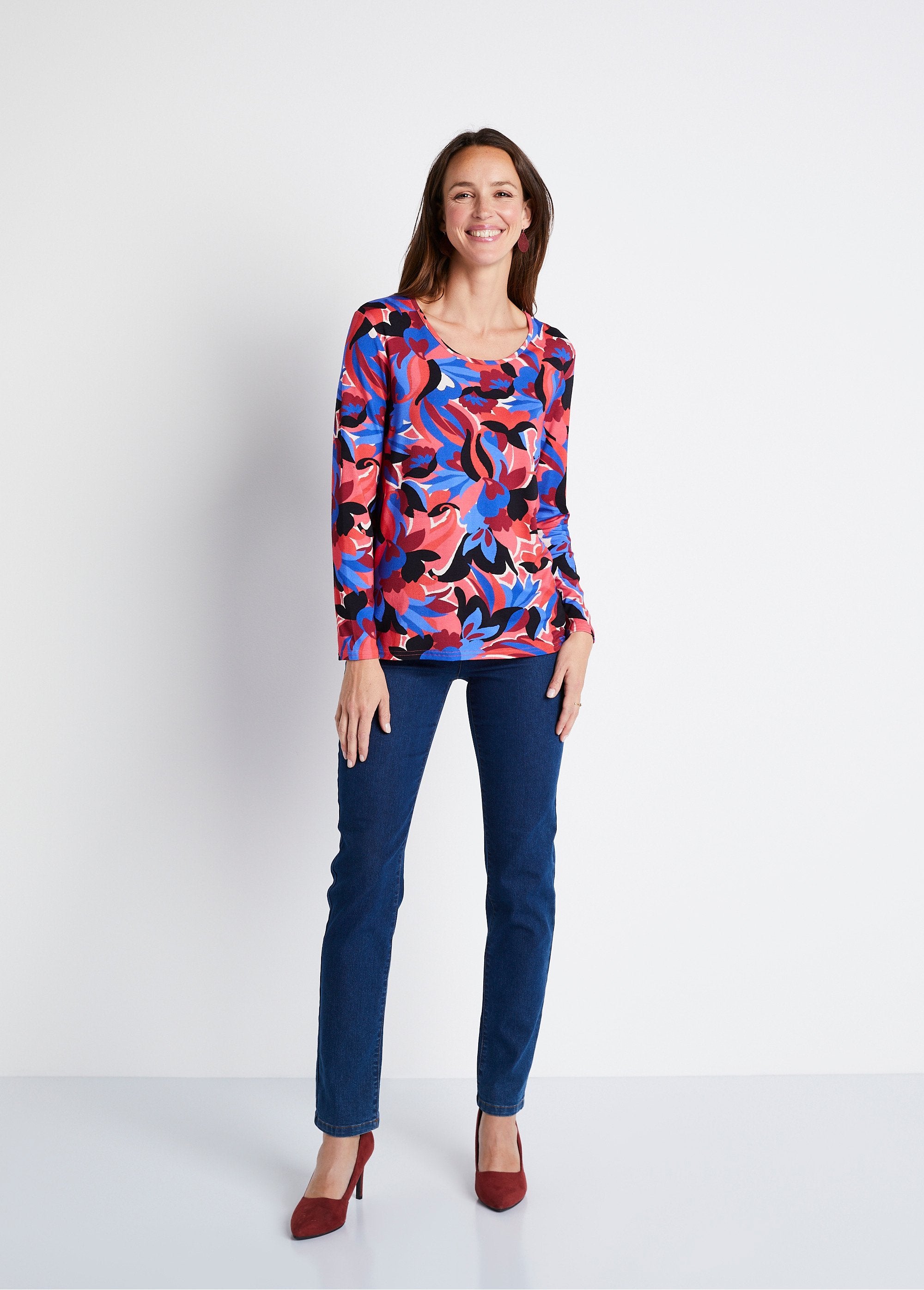 Tee-shirt_droit_manches_longues_imprimé_Bleu_et_rose_SF1_slim