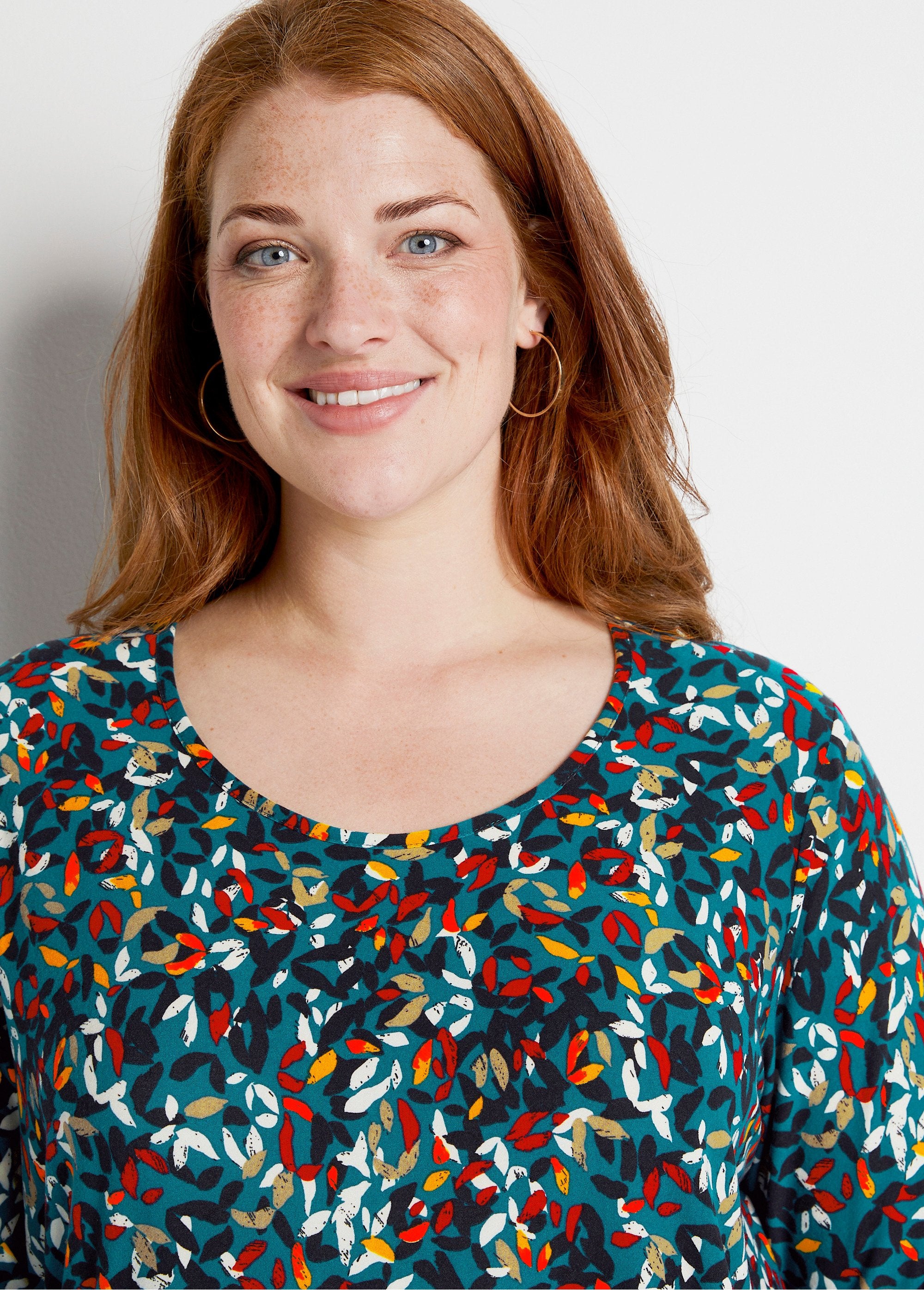 T-shirt_court_col_rond_manches_3/4_imprimé_Fond_canard_DE1_curvy