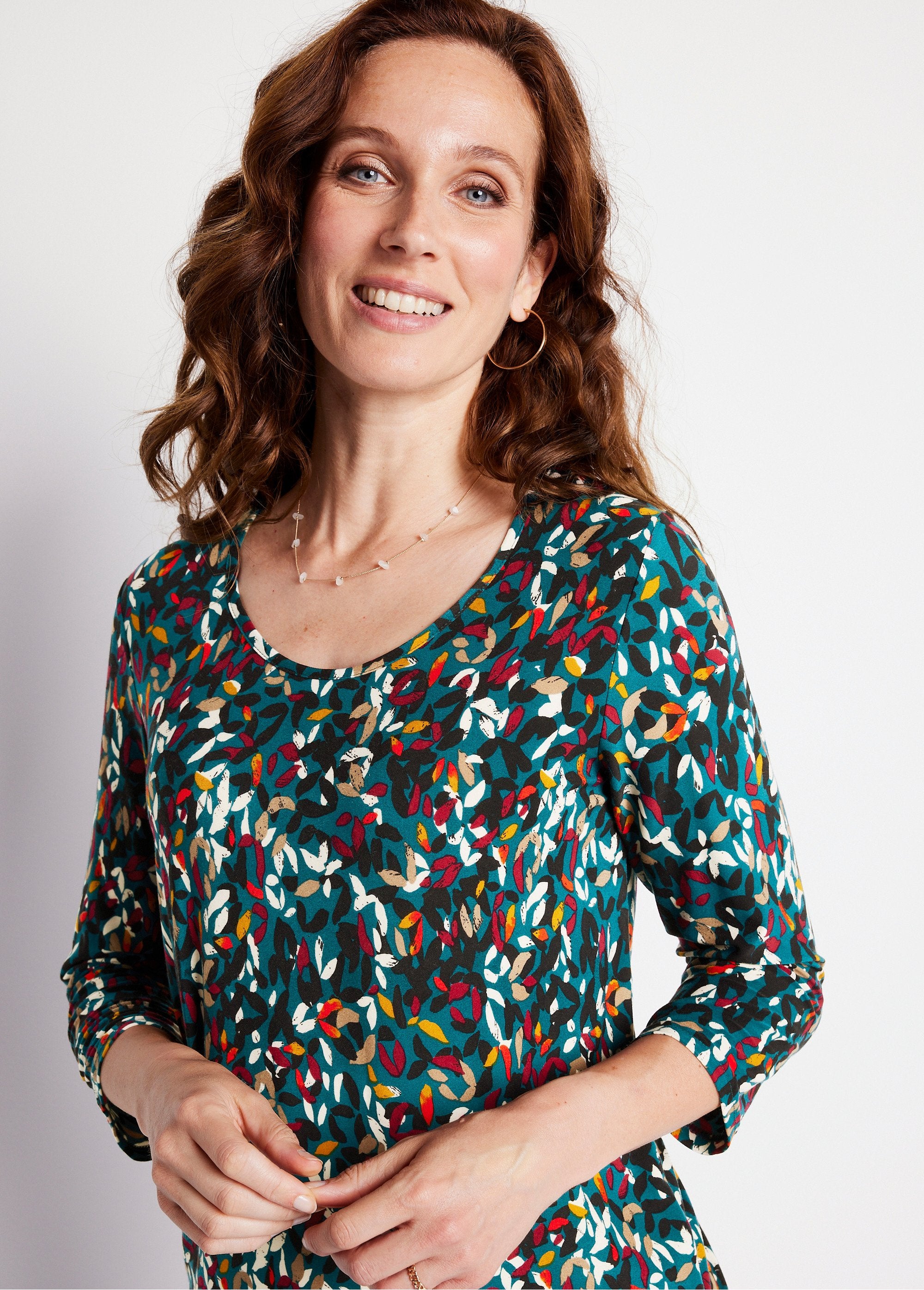 T-shirt_court_col_rond_manches_3/4_imprimé_Fond_canard_DE1_slim