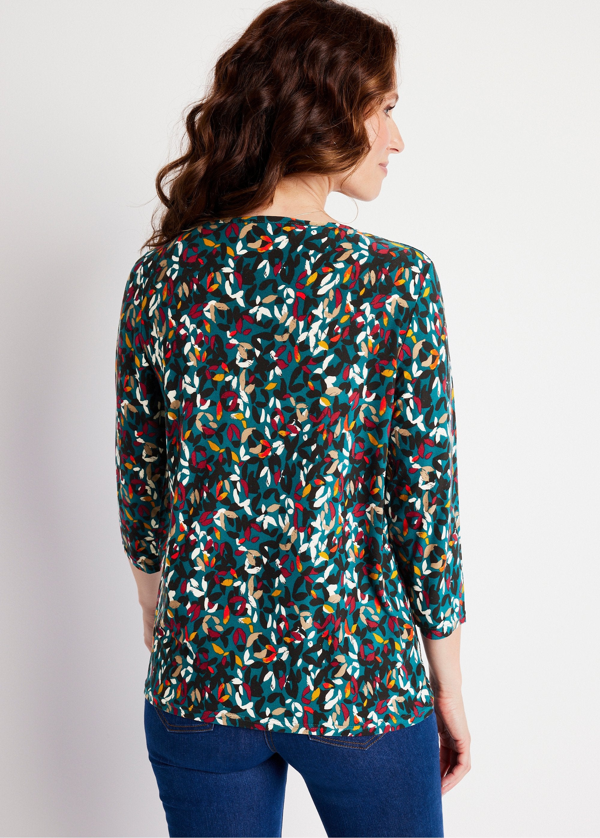 T-shirt_court_col_rond_manches_3/4_imprimé_Fond_canard_DO1_slim