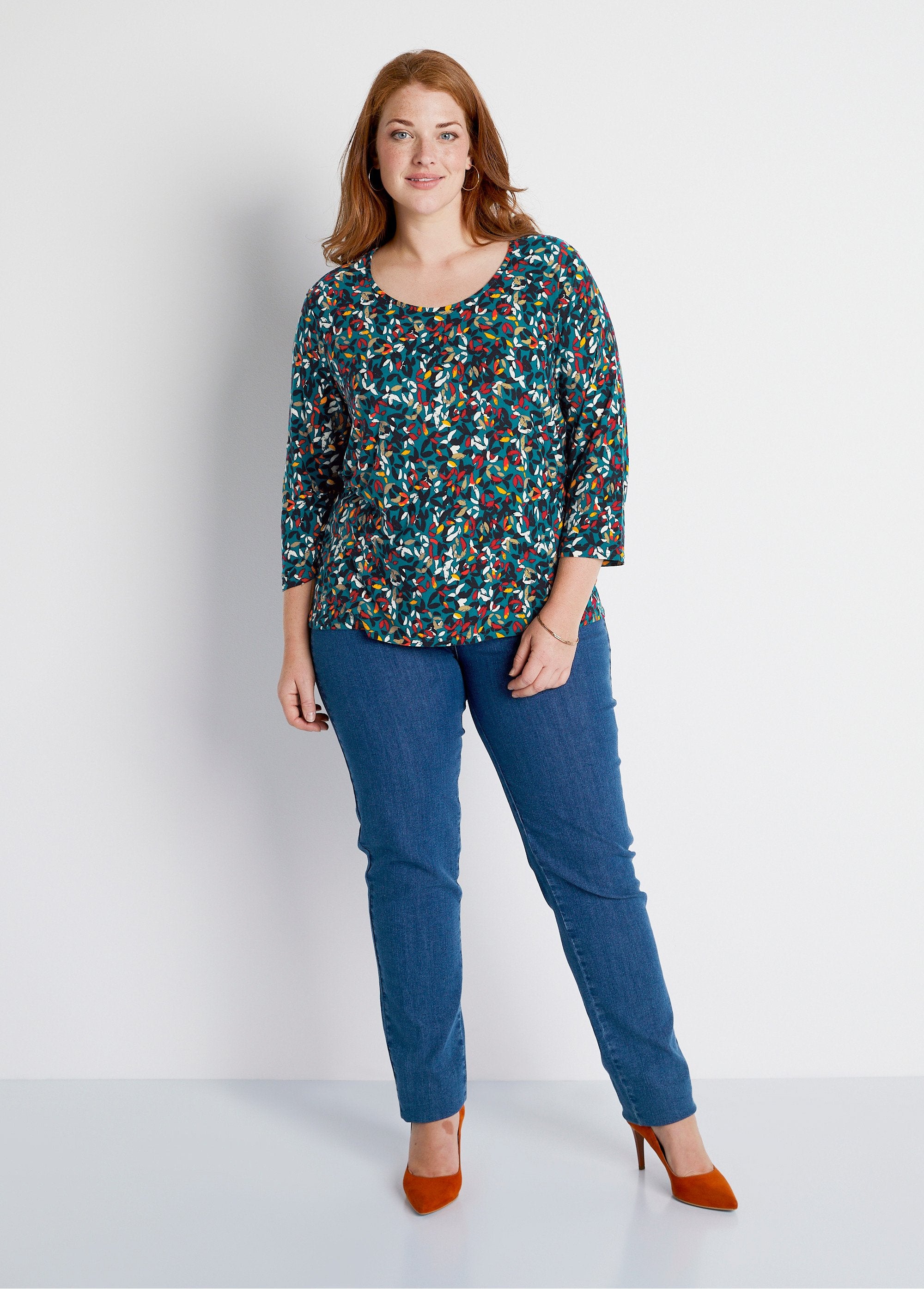 T-shirt_court_col_rond_manches_3/4_imprimé_Fond_canard_SF1_curvy