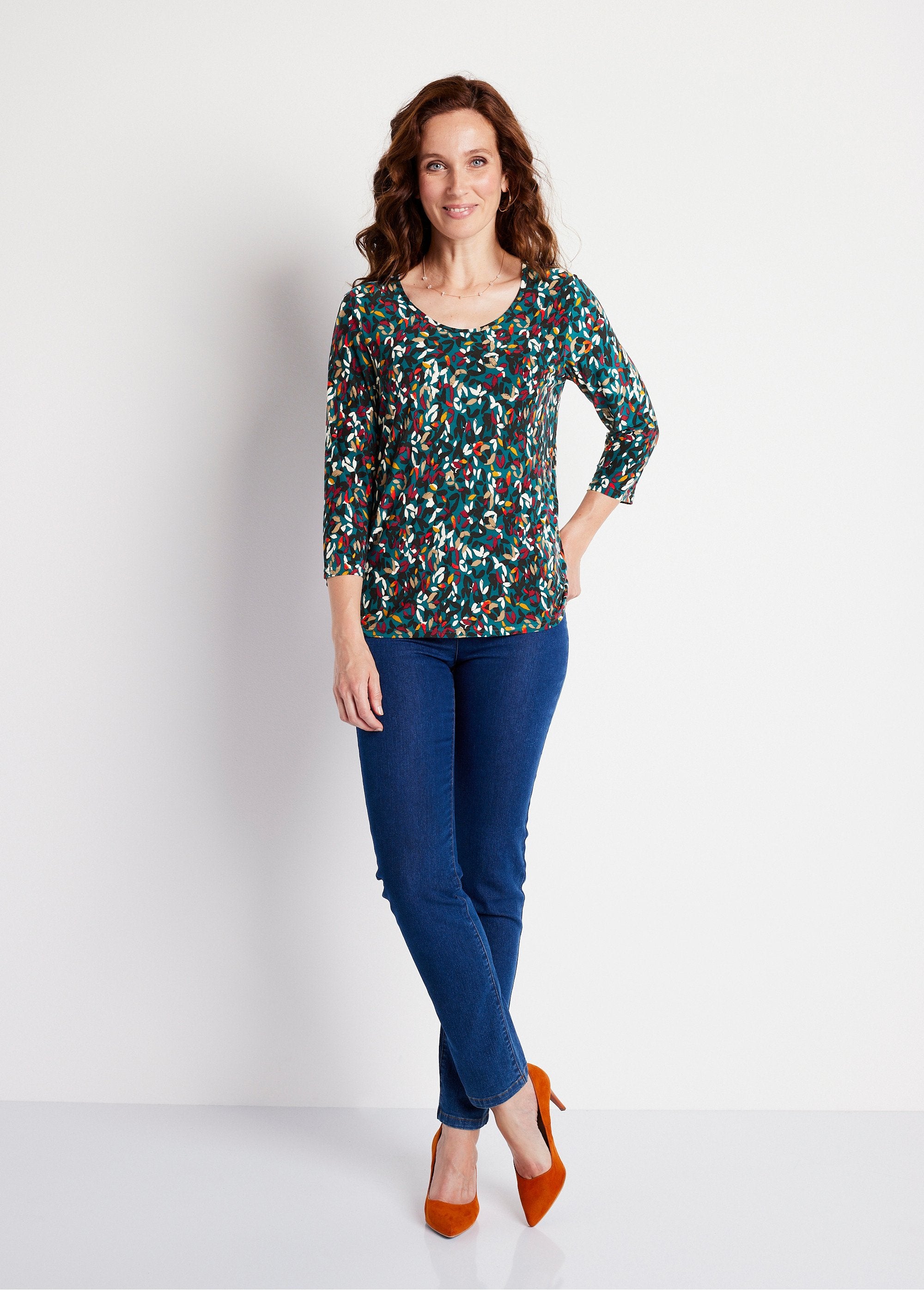 T-shirt_court_col_rond_manches_3/4_imprimé_Fond_canard_SF1_slim