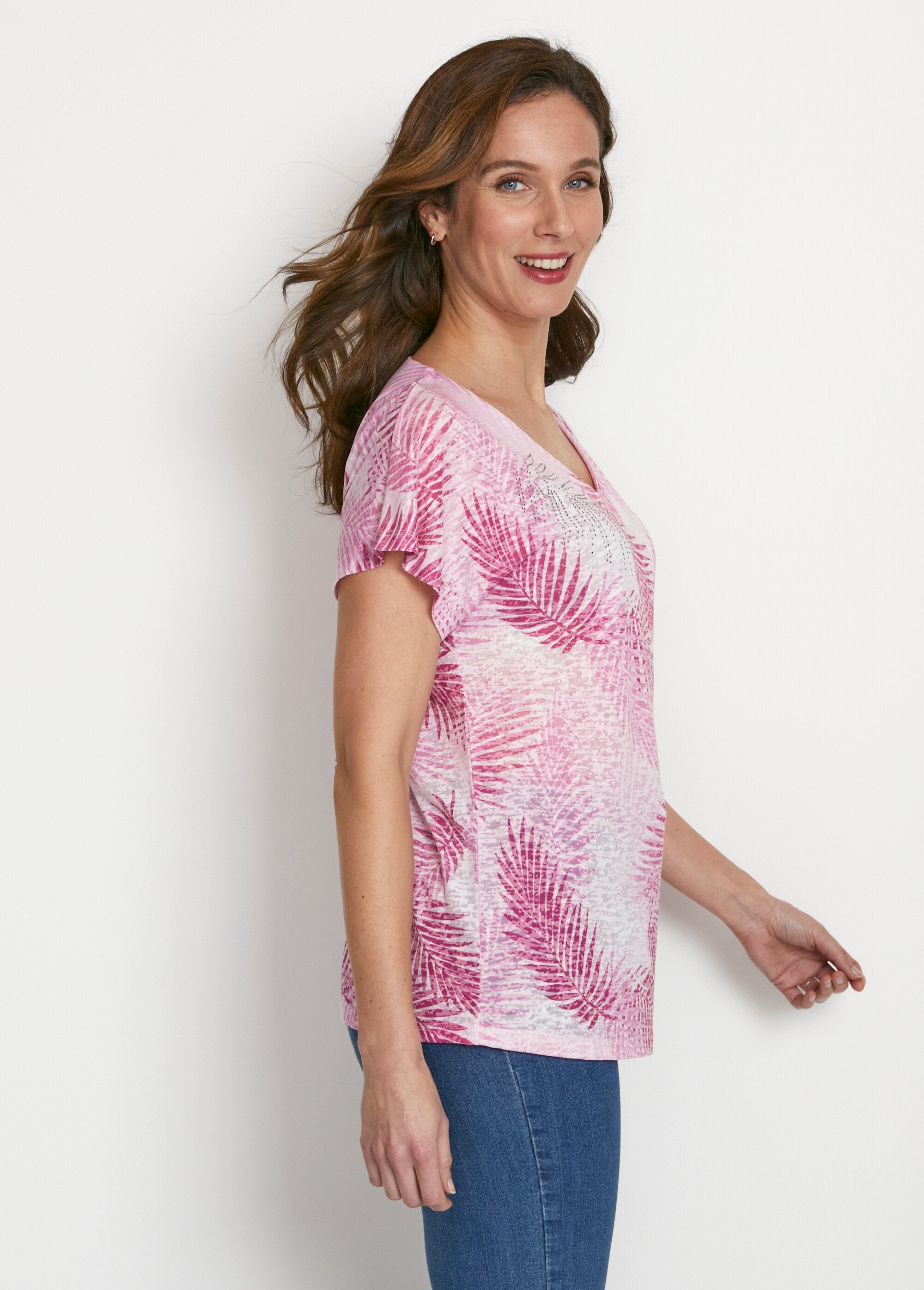 T-shirt_imprimé_court_maille_dévorée_Rose_DR1_slim