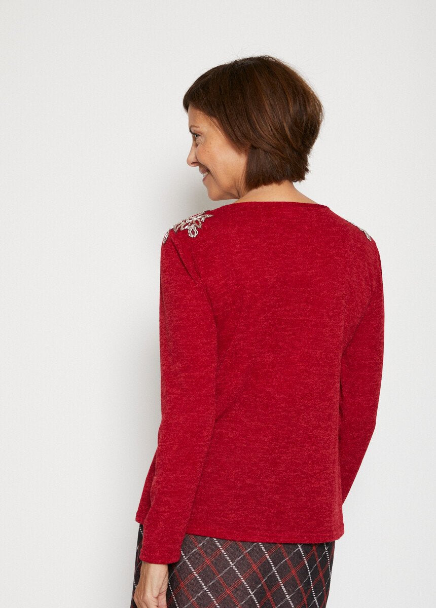 T-shirt_uni_détails_bijoux_fantaisie_Rouge_DO1_slim