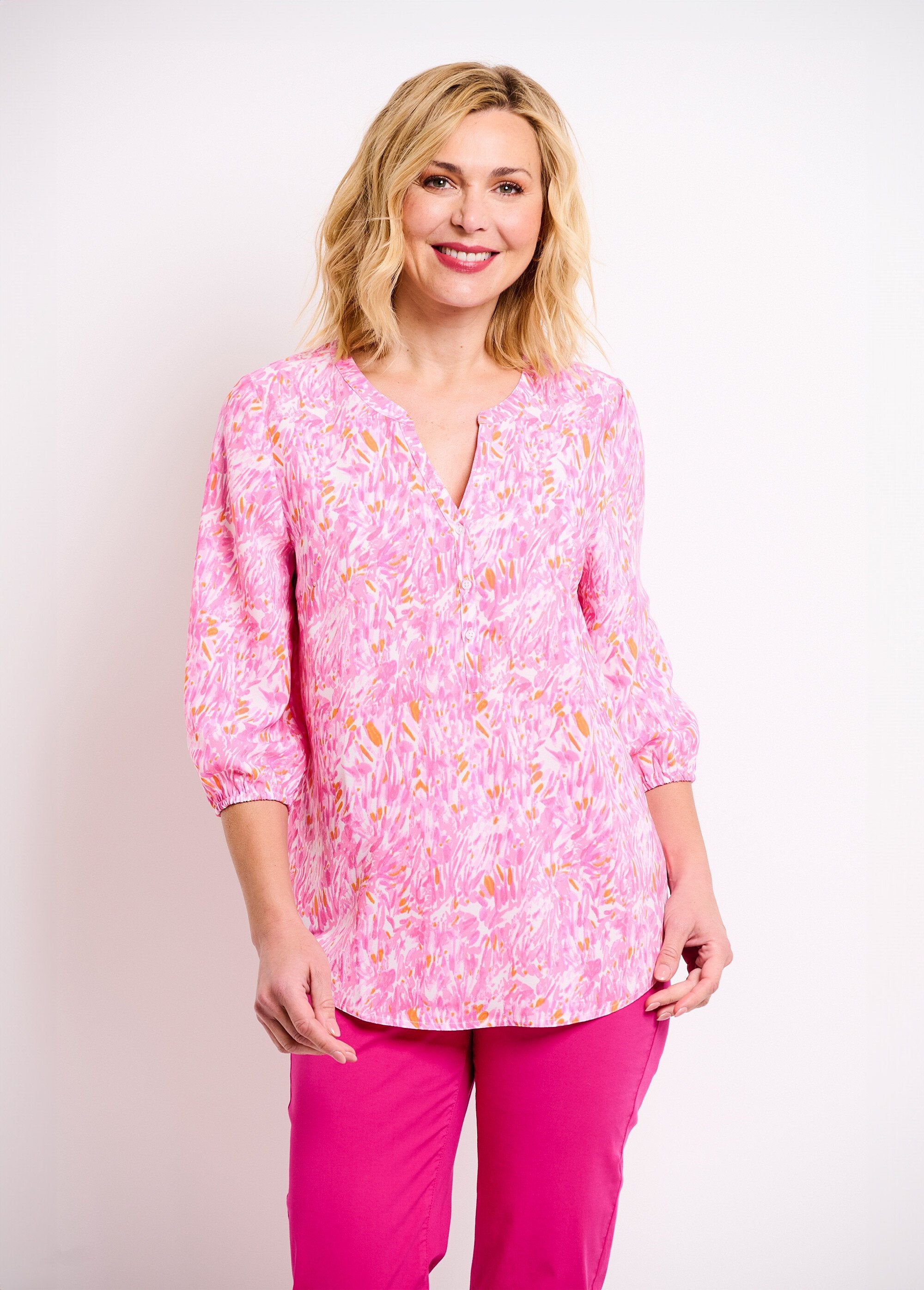 Tunique_ample_longue_imprimée_manches_3/4_Imprime_rose_FA1_slim