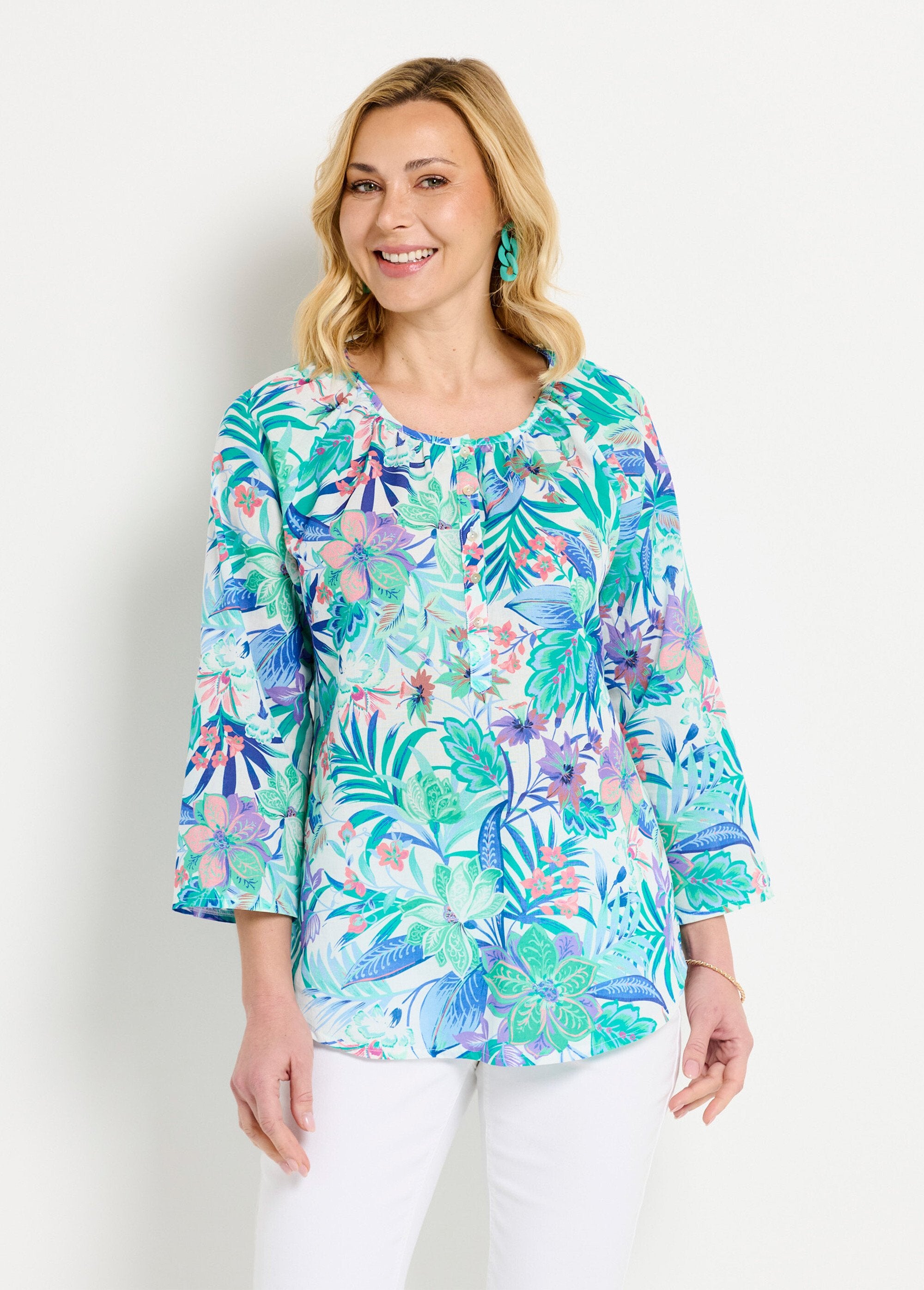 Tunique_ample_voile_imprimé_coton_manches_3/4_Multicolore_FA1_slim