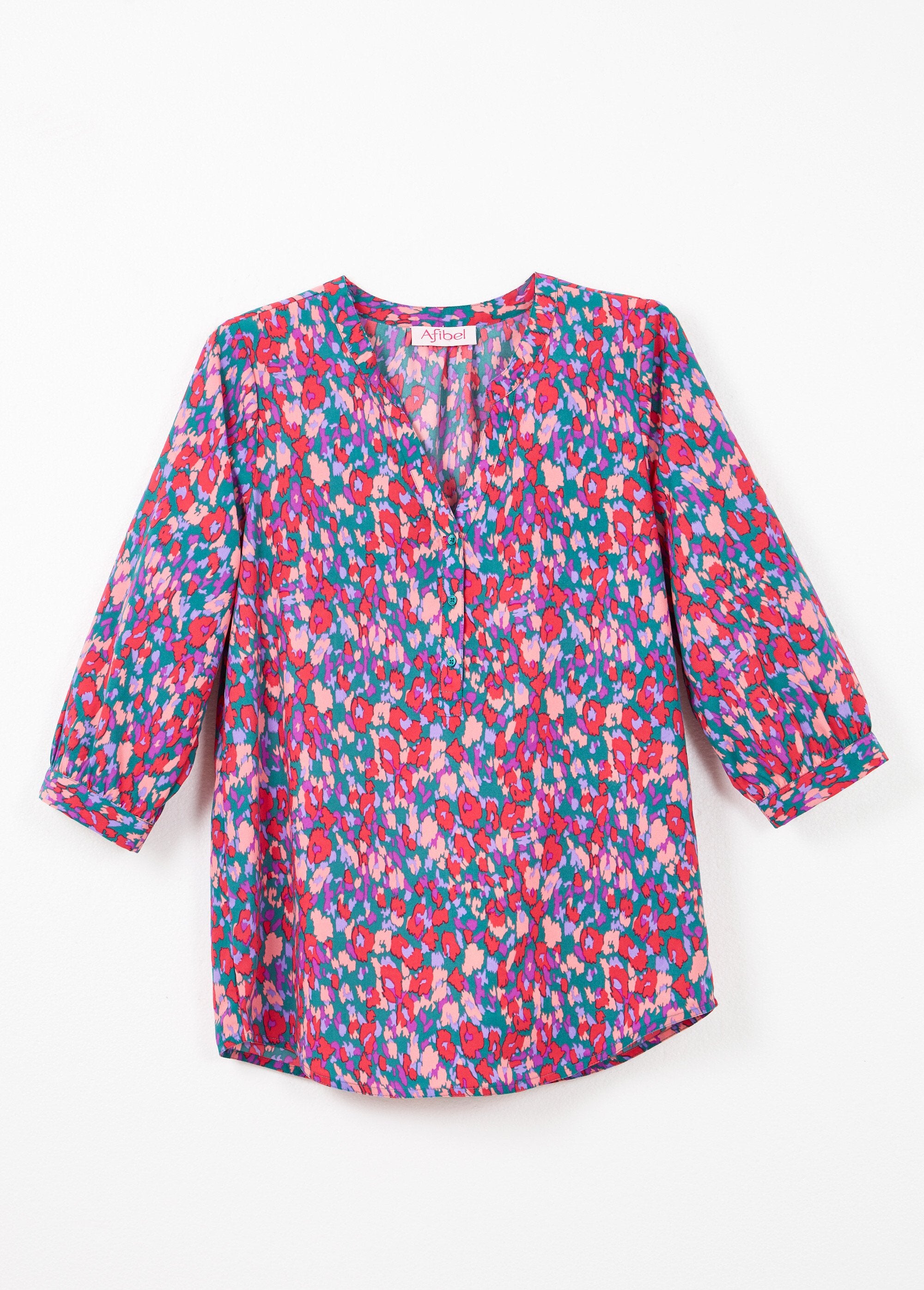 Losvallende_tuniek_met_knoopsluiting,_3/4_mouwen_Vert_et_rose_AP1_slim