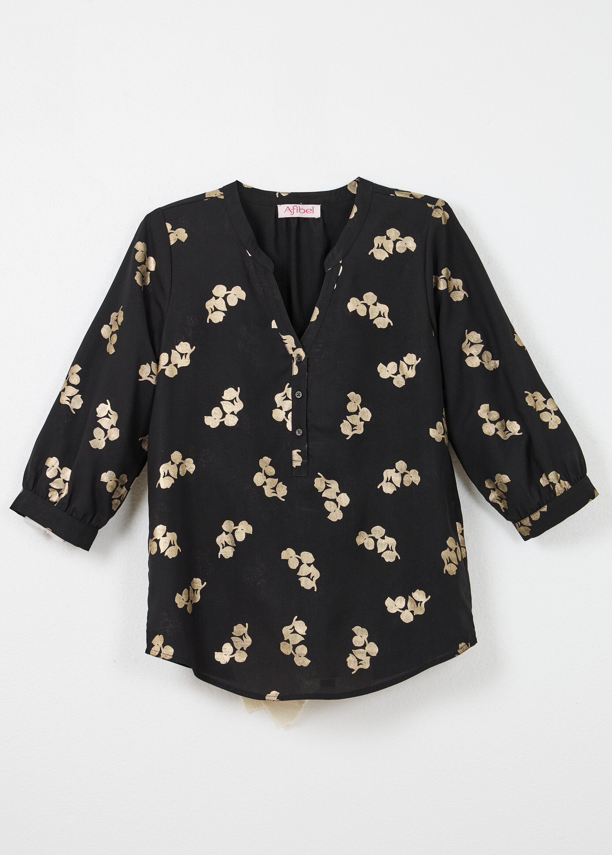 Losvallende_tuniek_met_knoopsluiting,_3/4_mouwen_Noir_AP1_slim