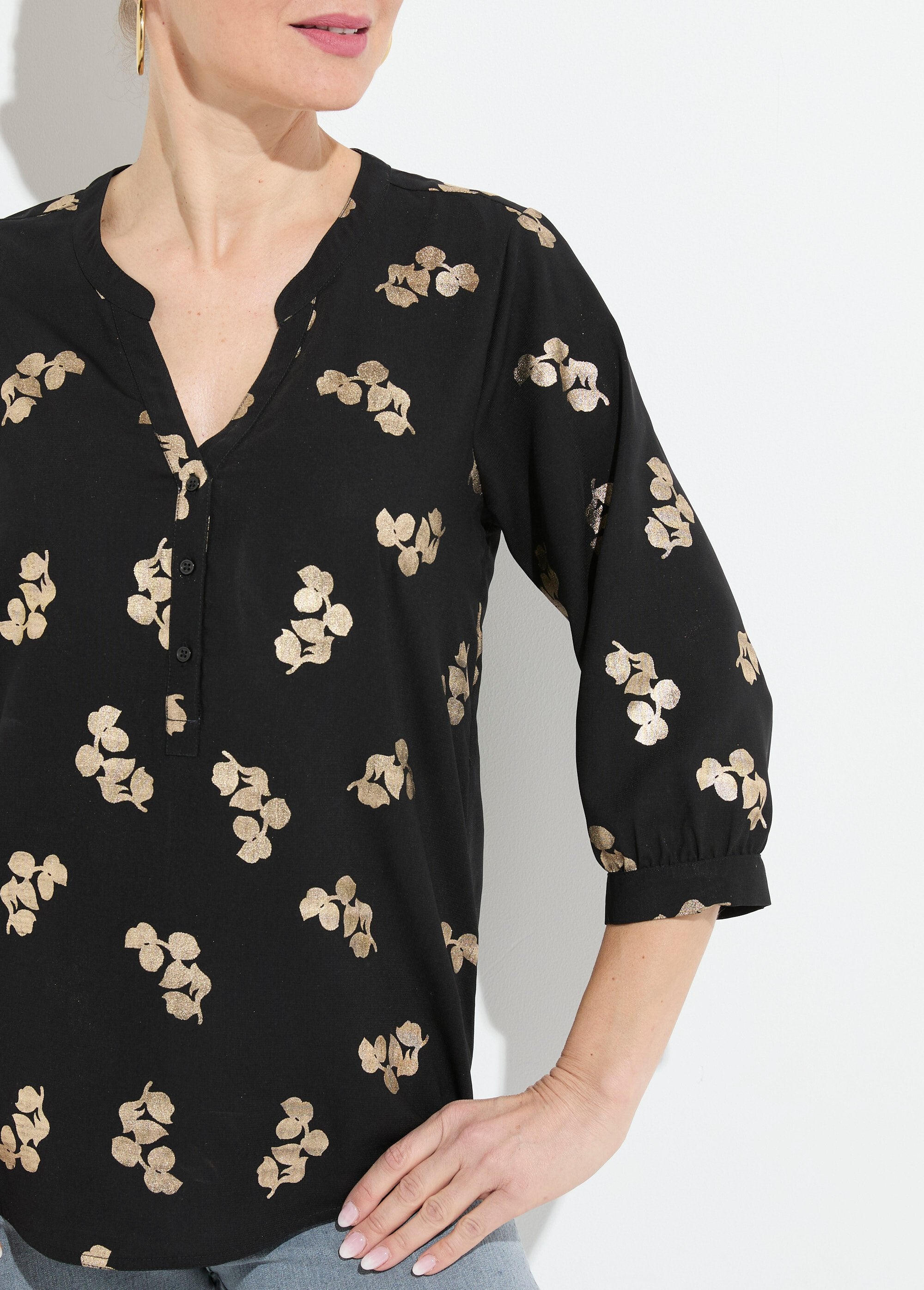 Losvallende_tuniek_met_knoopsluiting,_3/4_mouwen_Noir_DE1_slim